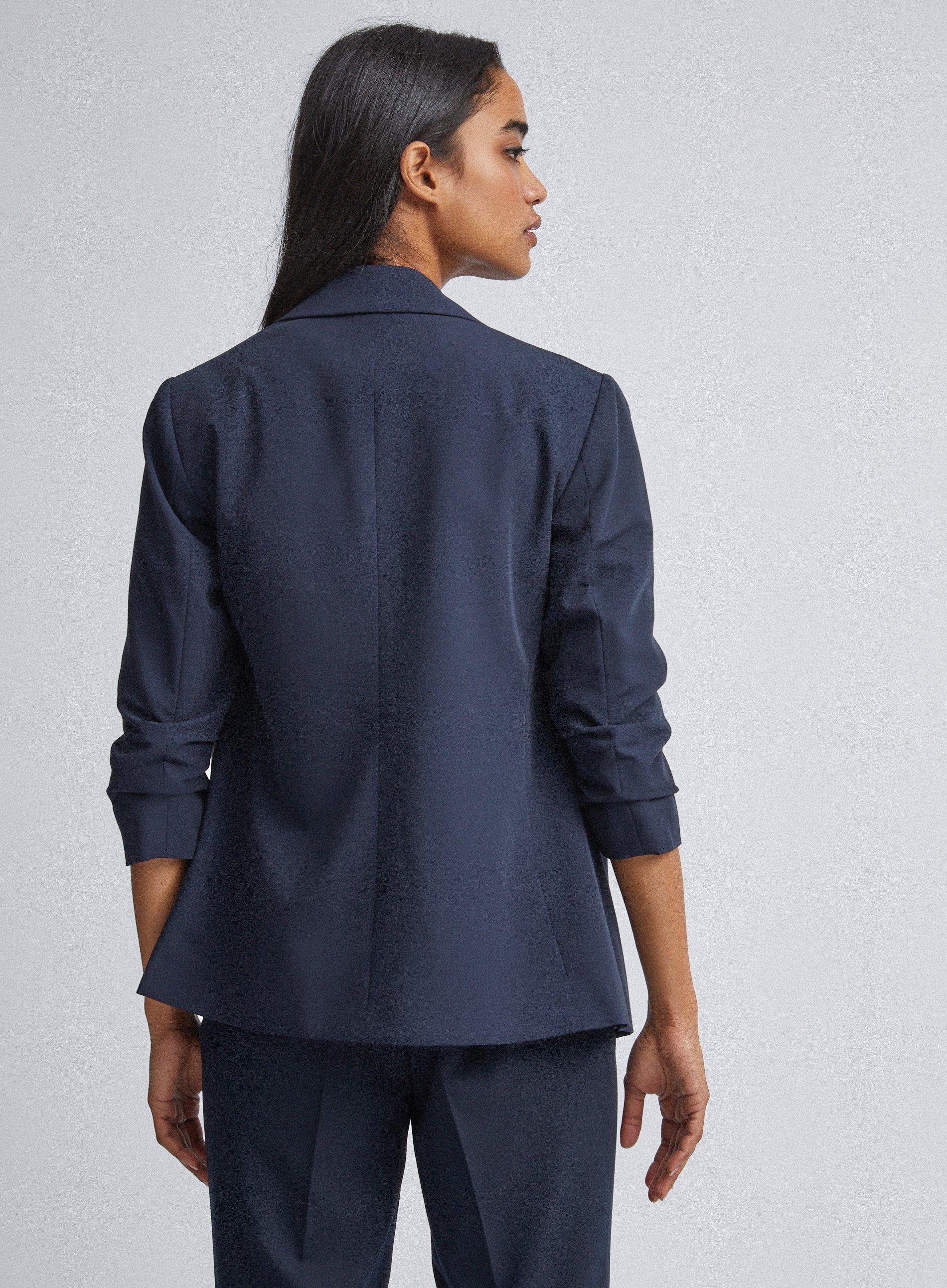 navy ruched sleeve jacket