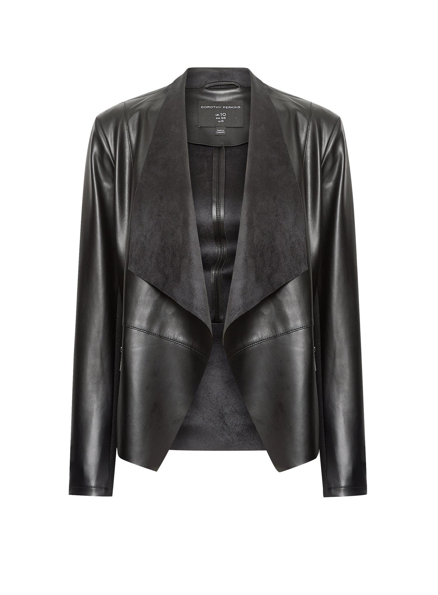 Black Faux Leather Waterfall Jacket | Dorothy Perkins UK