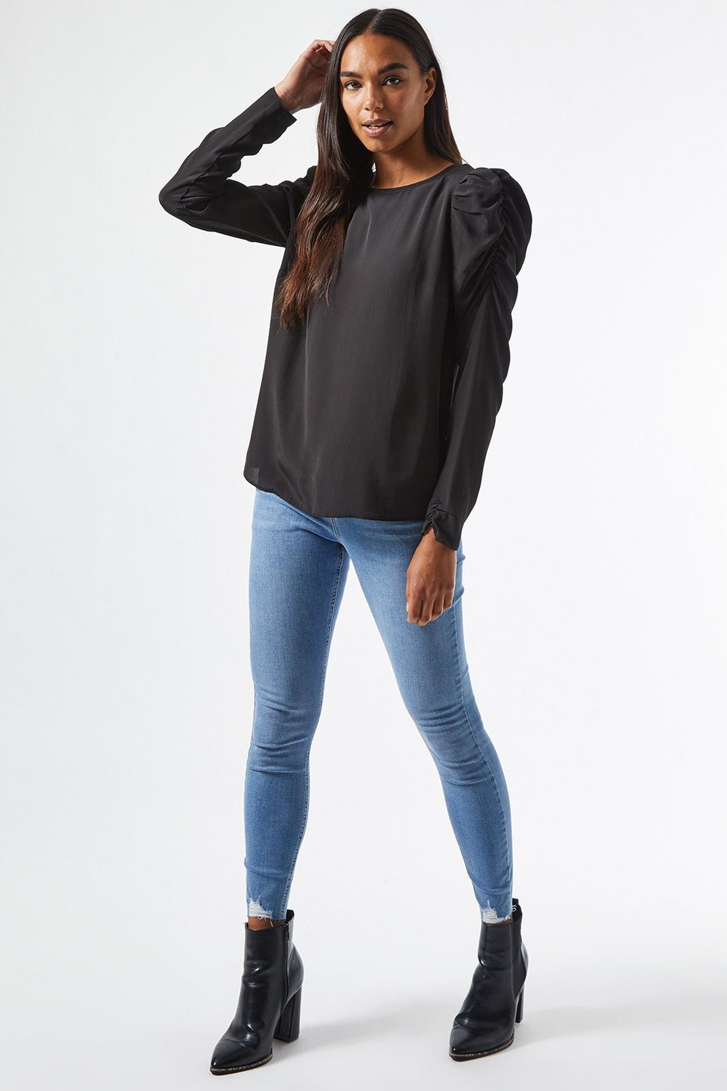 womens black puff sleeve top