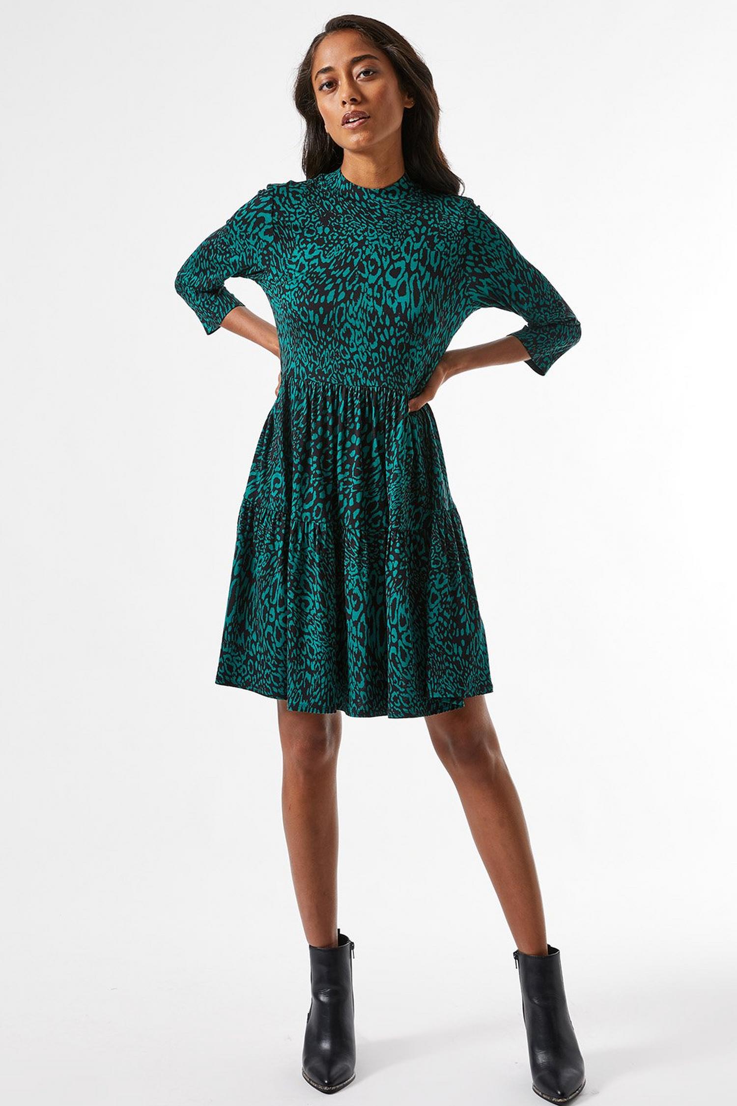 khaki green animal print dress