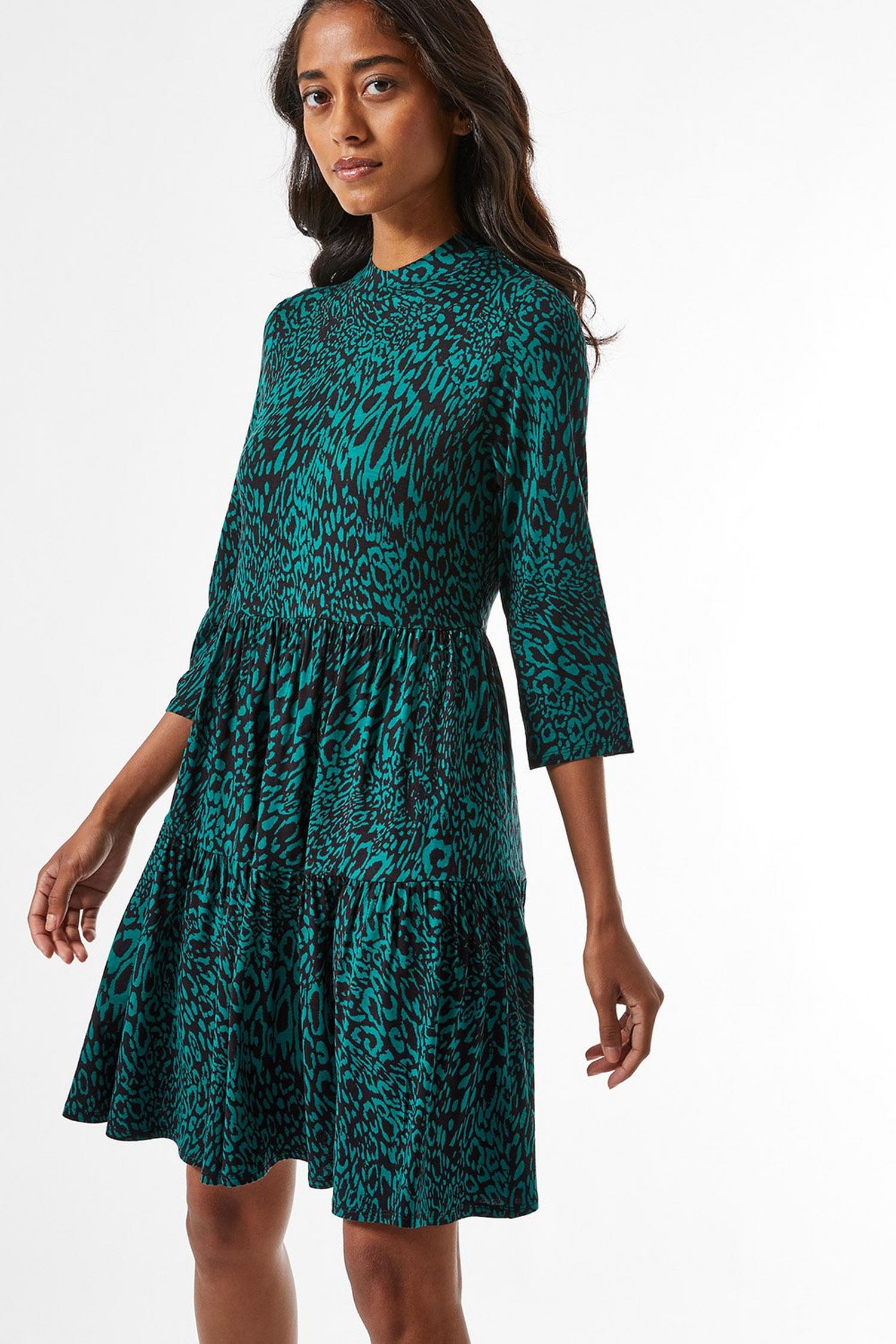 khaki green animal print dress