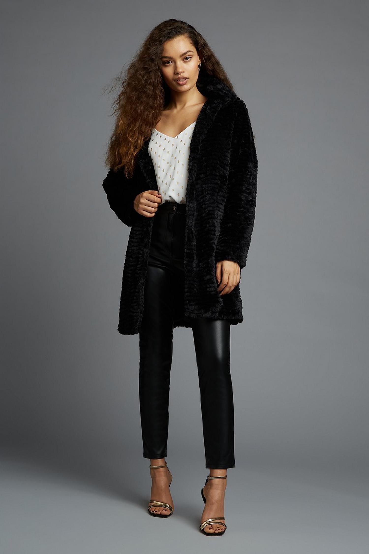 Petites Black Faux Fur Coat | Dorothy Perkins UK