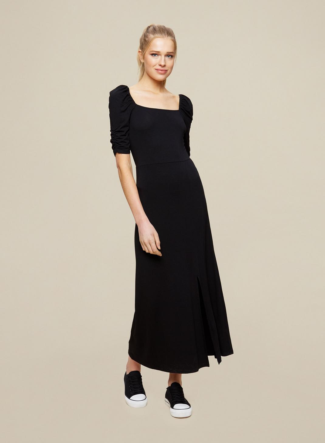 105 Black Ruched Sleeve Midi Dress image number 1