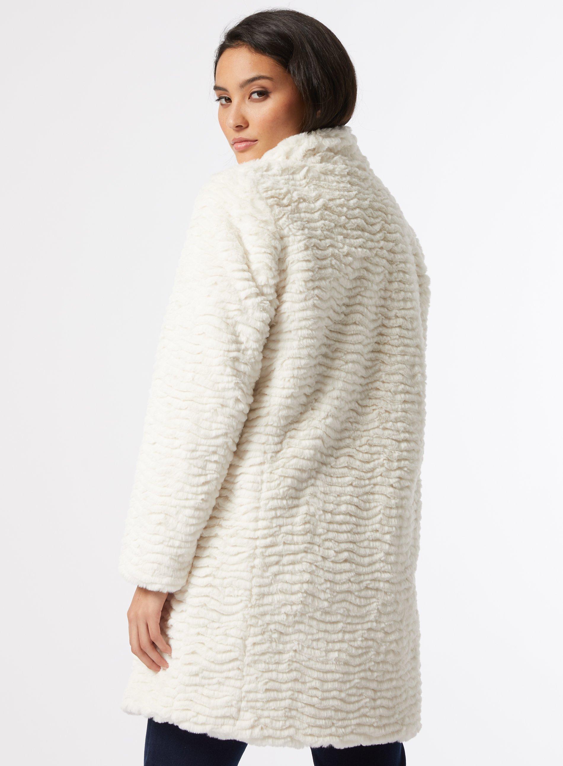 petite cream faux fur coat