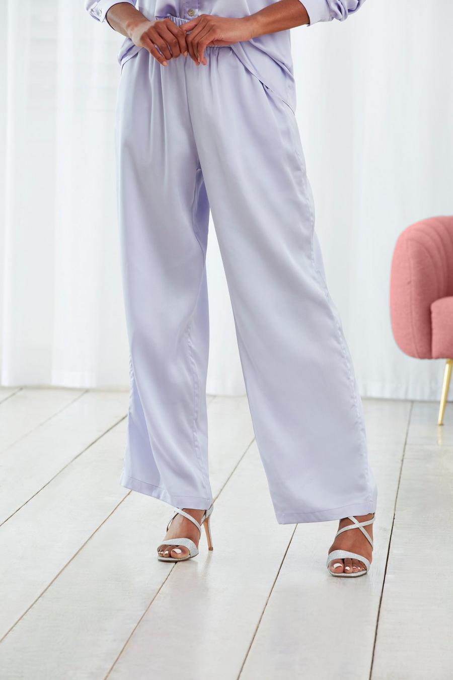 Lilac Satin Co-Ord Wide Leg Trousers