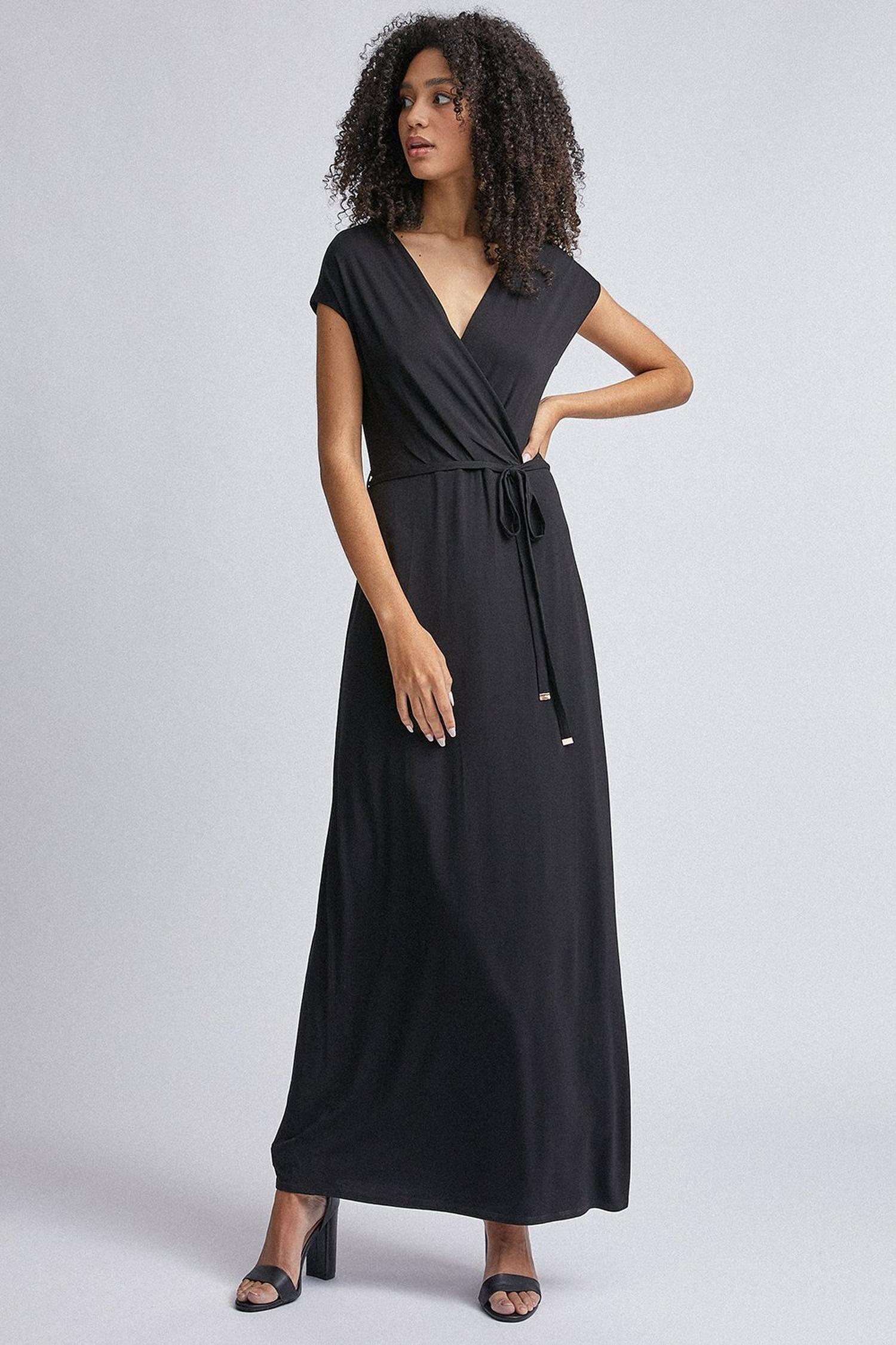 Black Jersey Wrap Maxi Dress | Dorothy Perkins UK