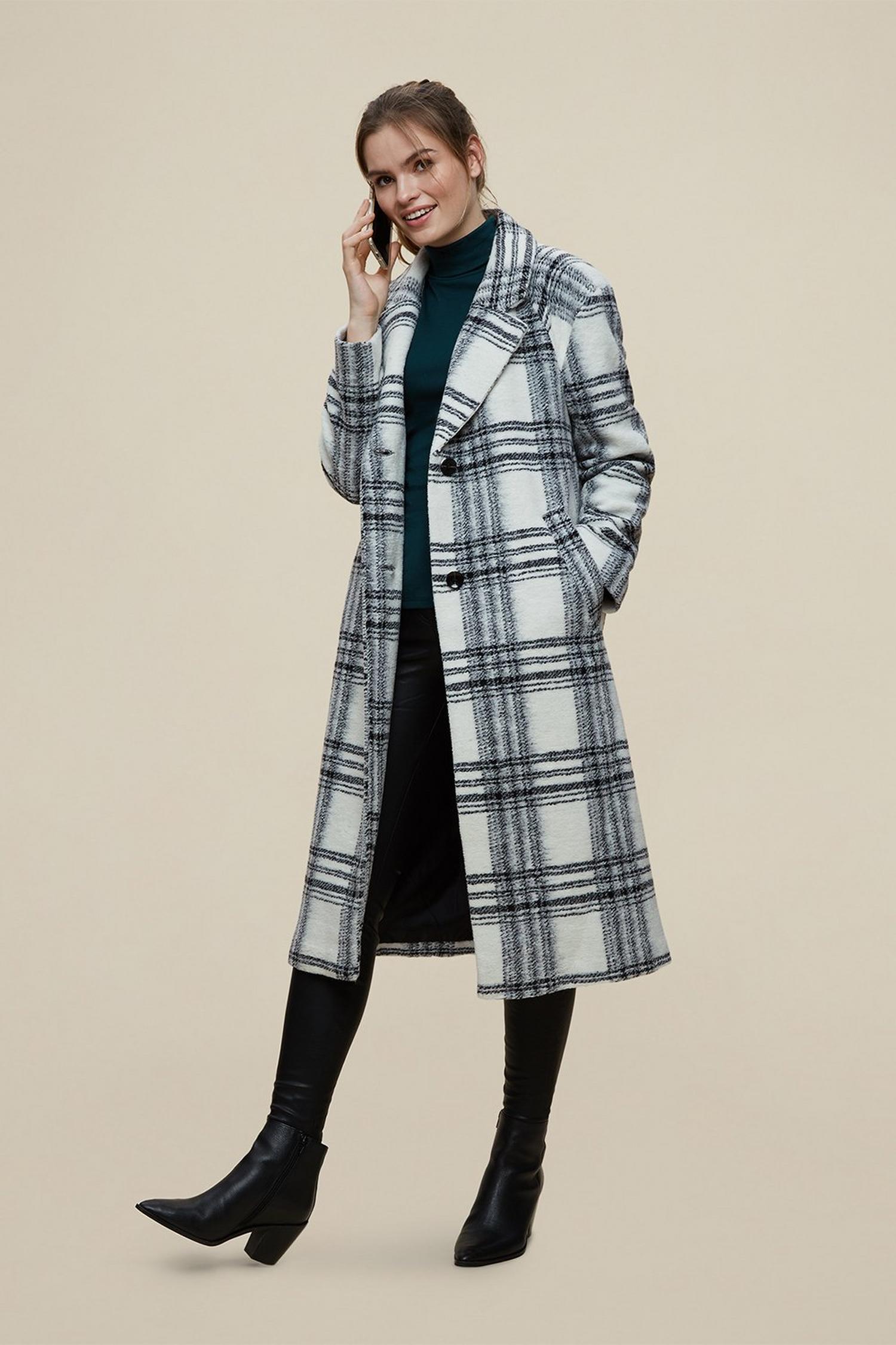 Black And White Check Coat | Dorothy Perkins UK