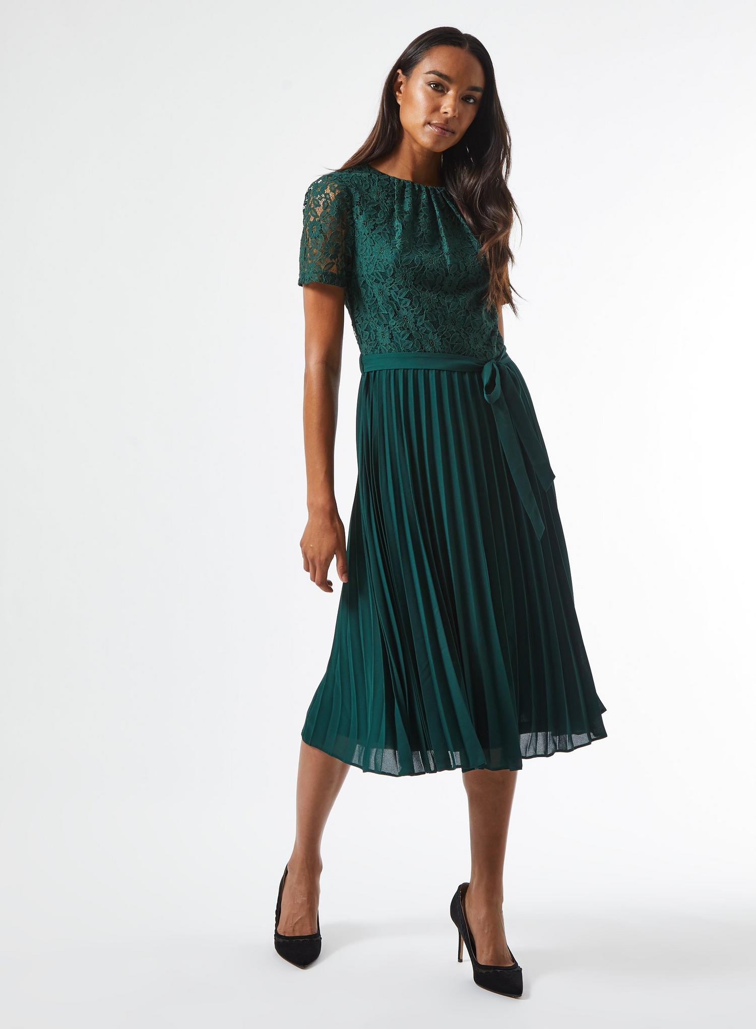 Green Lace Pleat Midi Dress | Dorothy Perkins UK