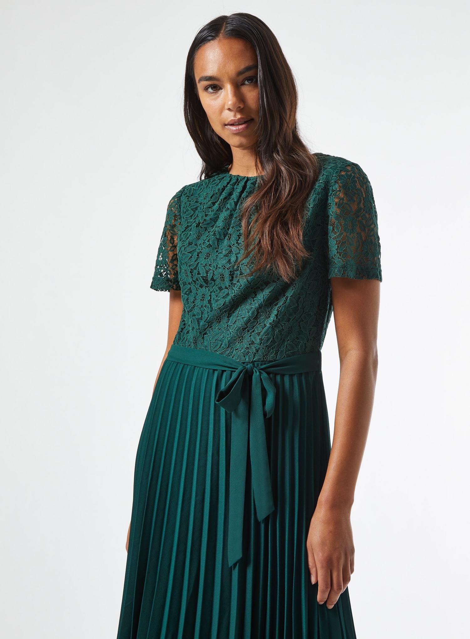 Green Lace Pleat Midi Dress Dorothy Perkins Eu 8657