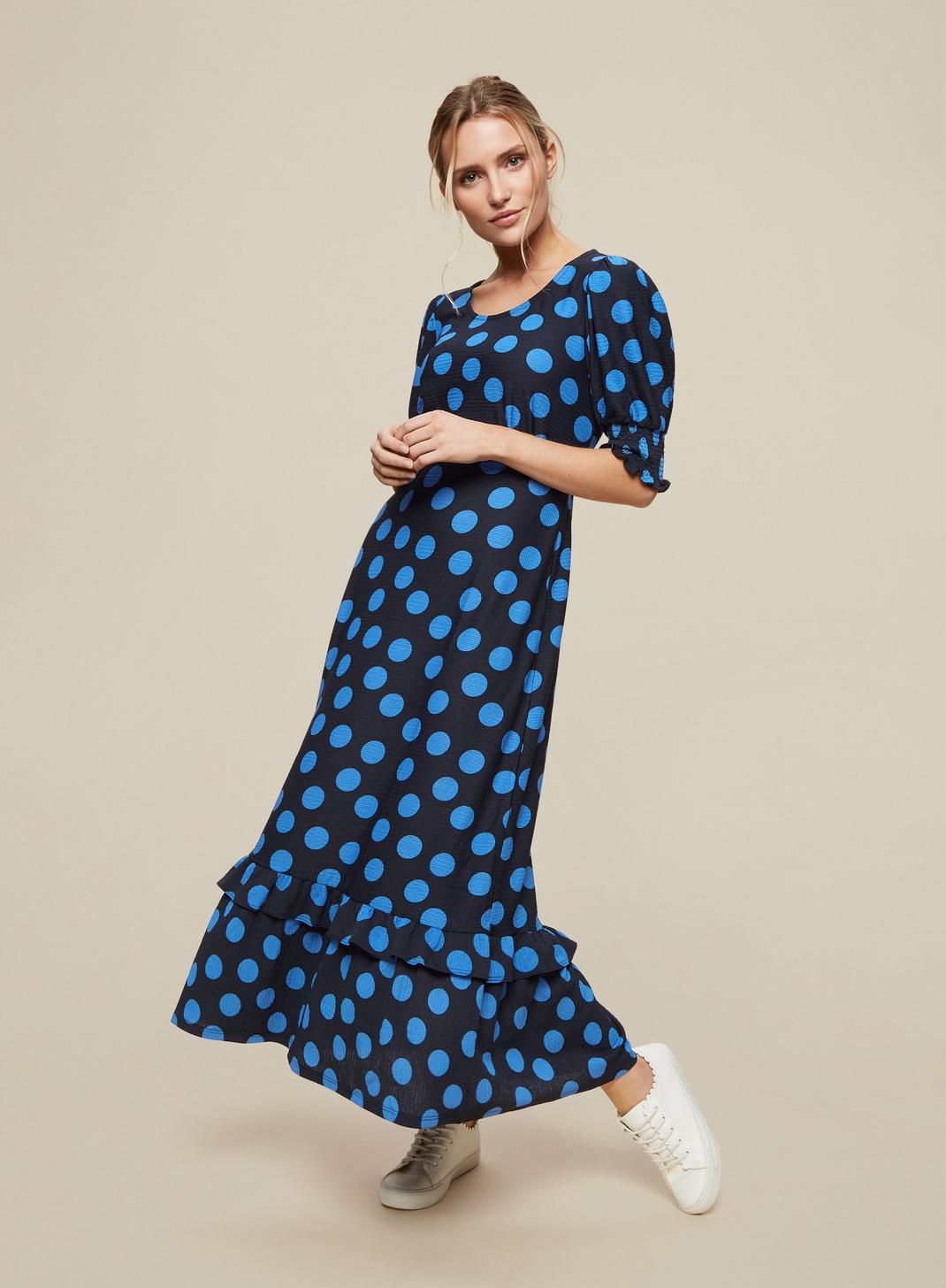 105 Blue Spot Print Textured Maxi Dress image number 1