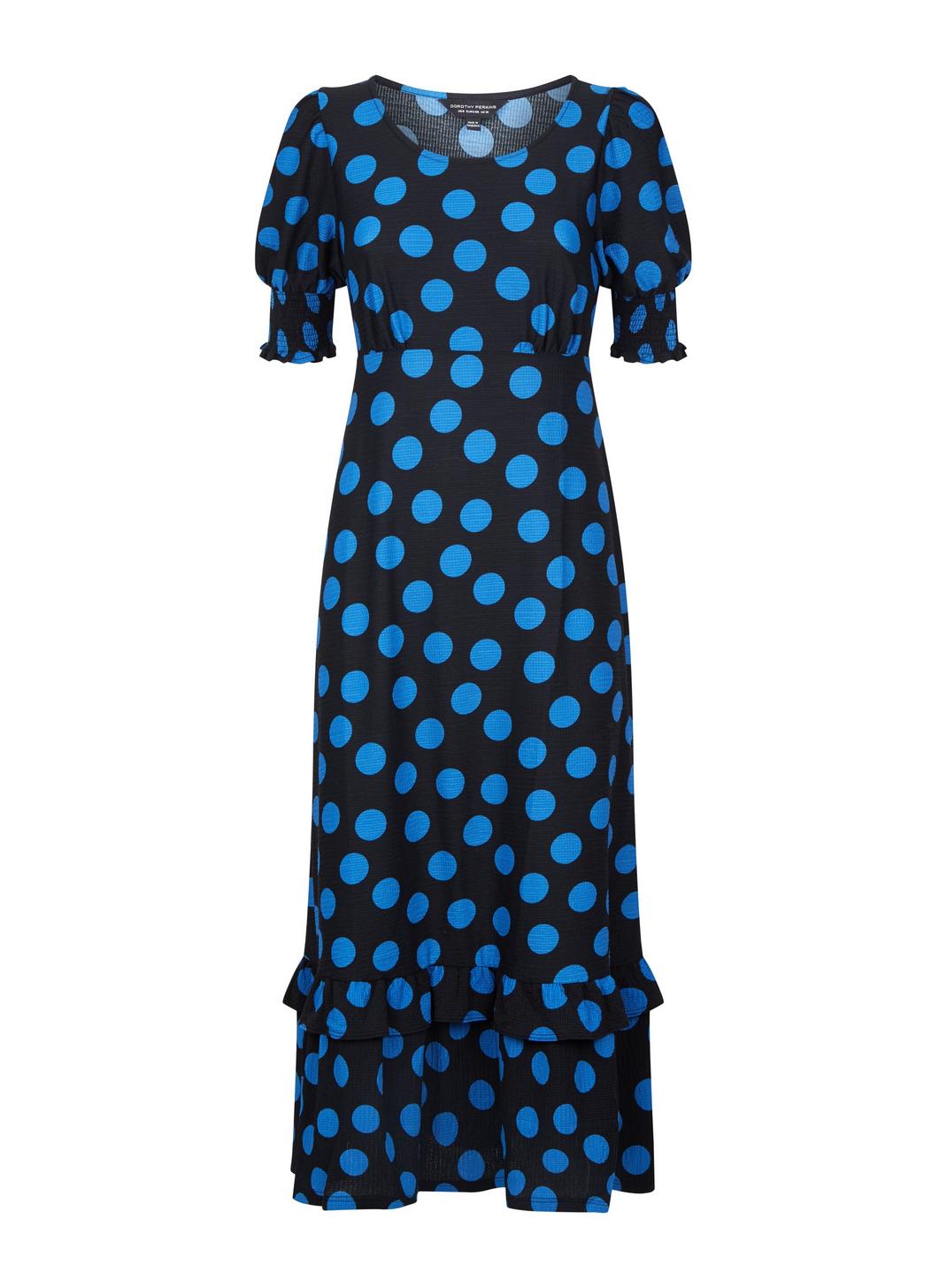105 Blue Spot Print Textured Maxi Dress image number 2