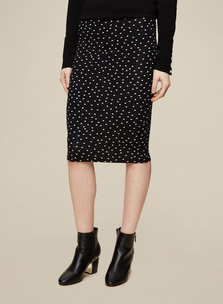 Tall Black Spot Print Midi Skirt