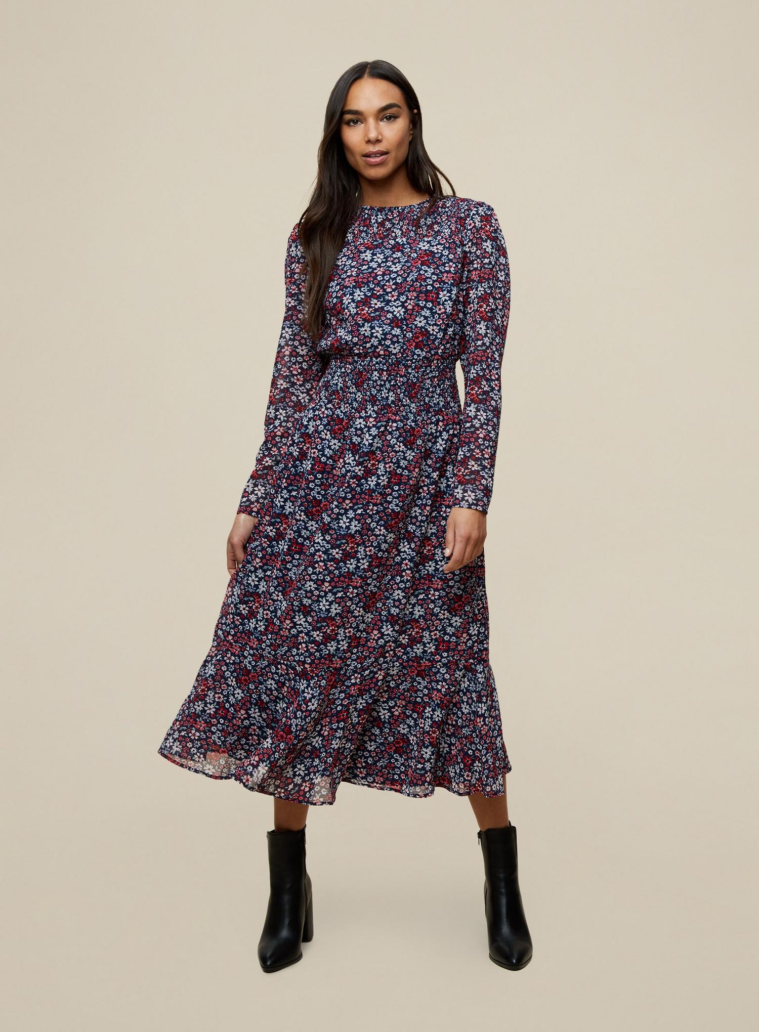 Floral Shirred Midi Dress | Dorothy Perkins EU