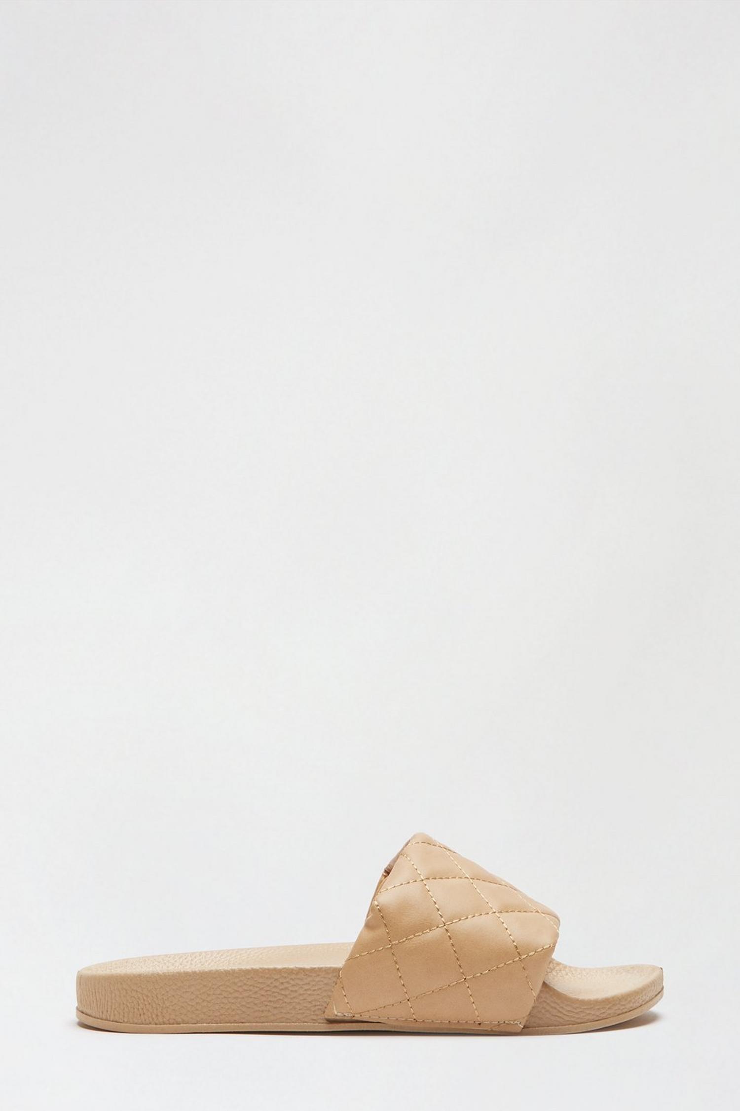 tan quilted slides