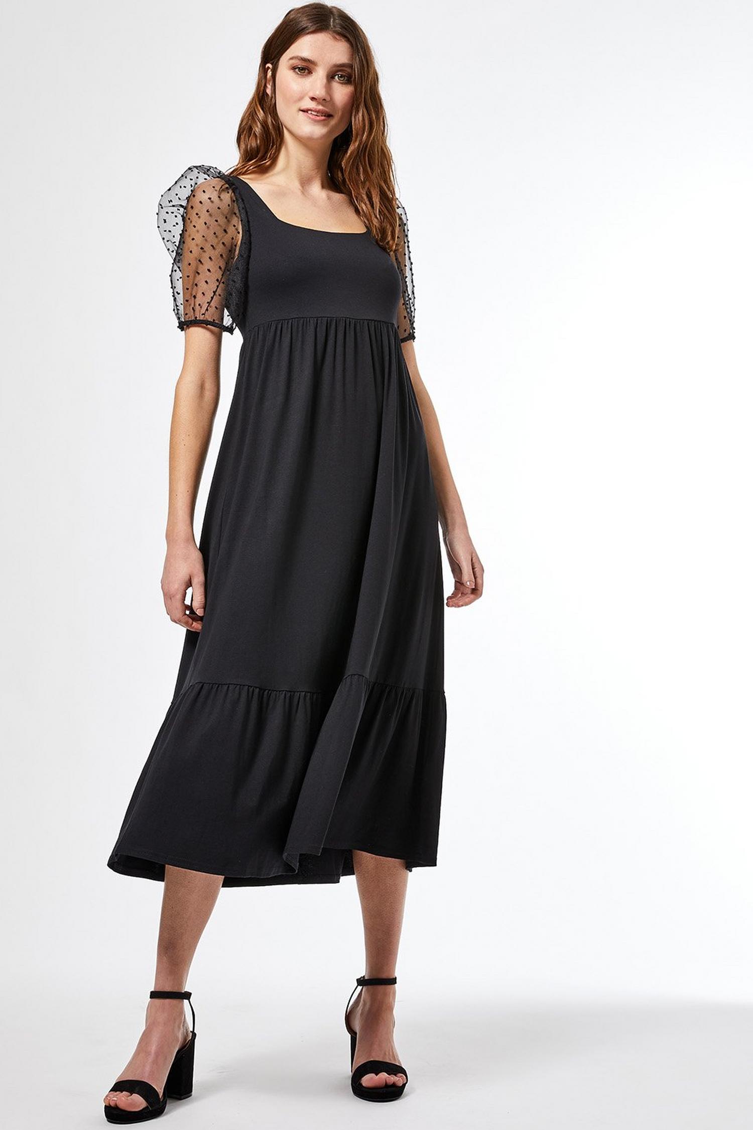 Black Organza Sleeve Tiered Midi Dress | Dorothy Perkins EU