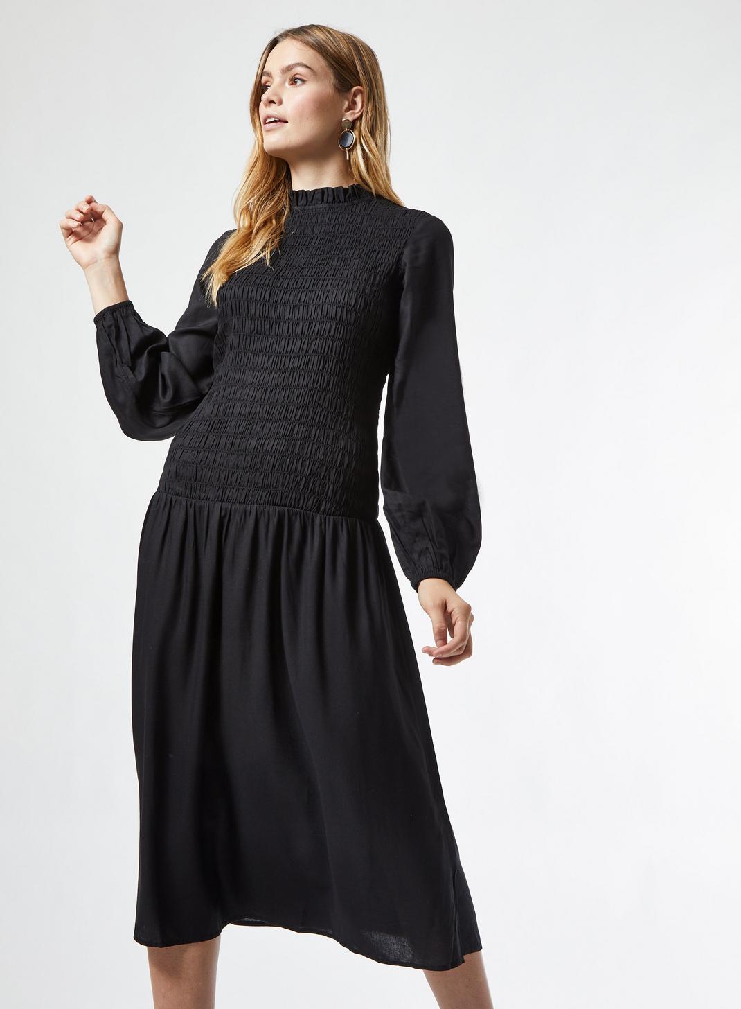 105 Black Shirred Midi Dress image number 1