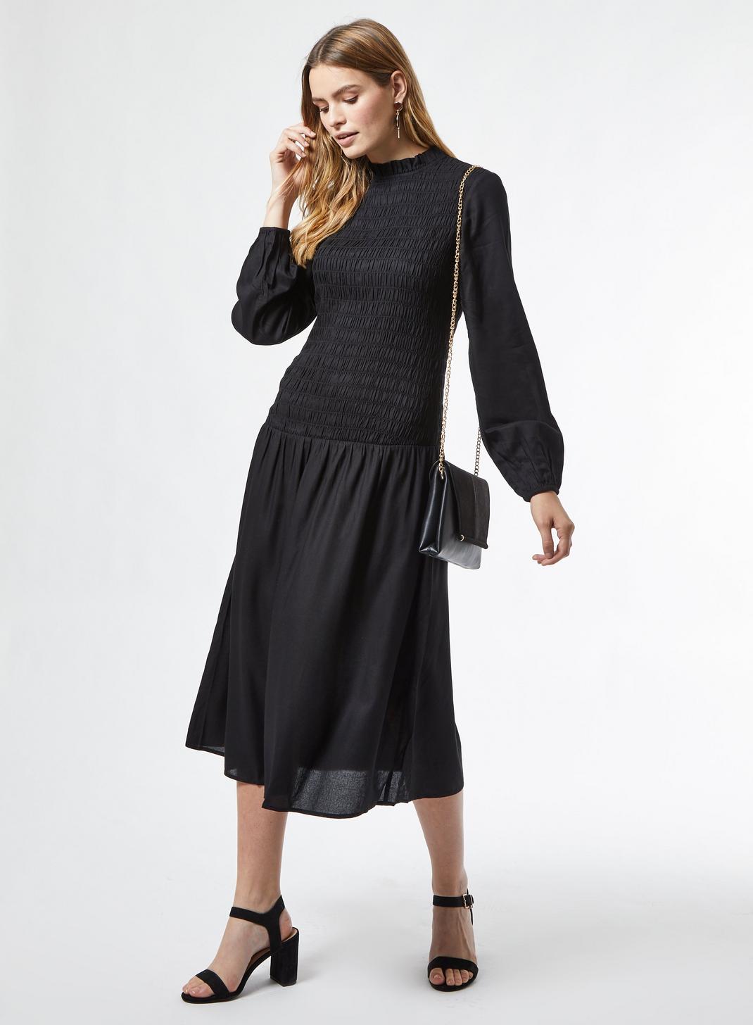 105 Black Shirred Midi Dress image number 2