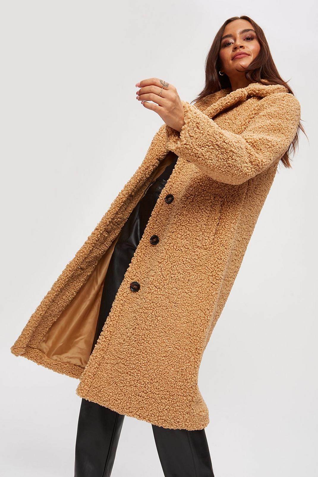 Camel Luxe Maxi Soft Teddy Coat image number 1