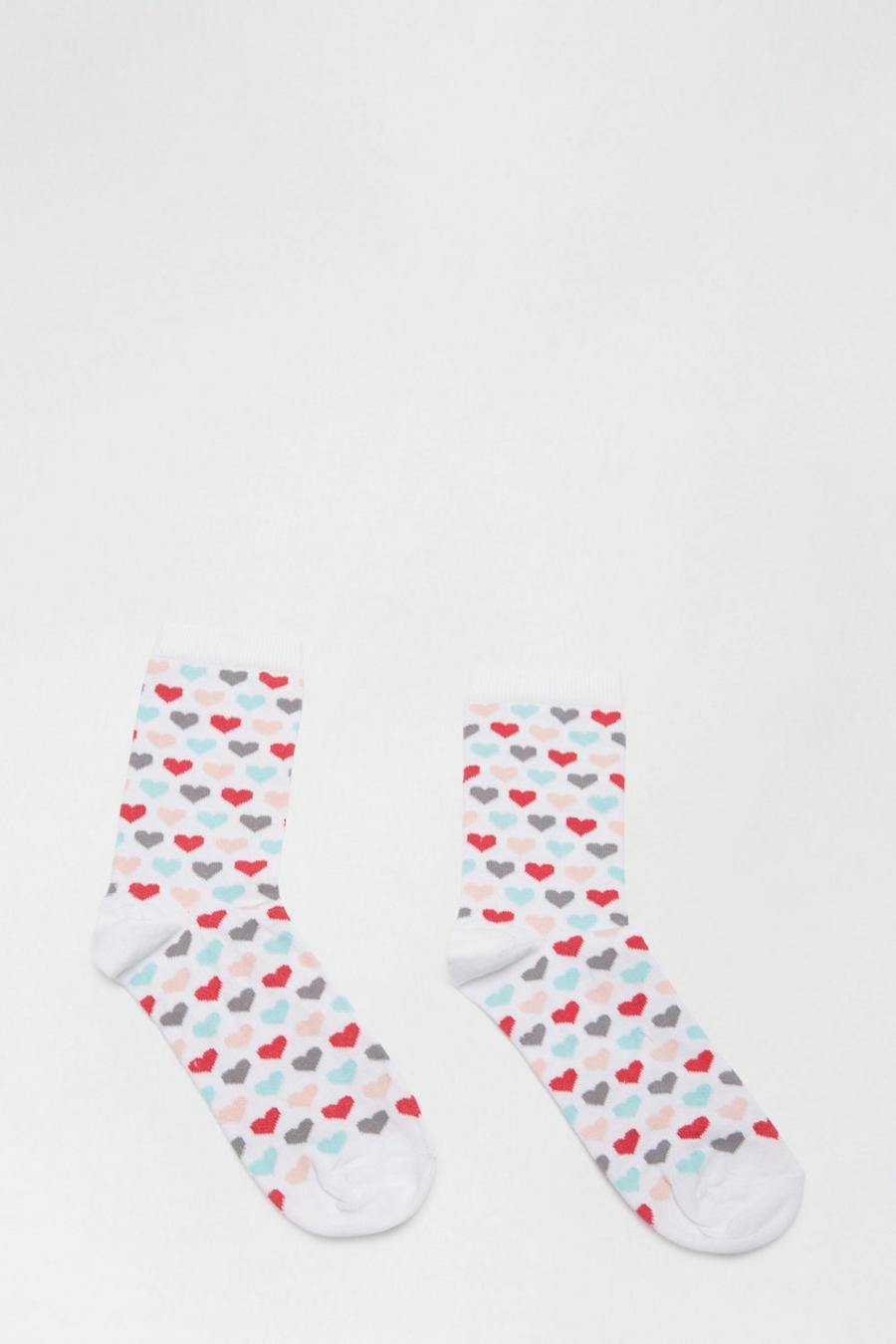 White Heart Print Ankle Socks
