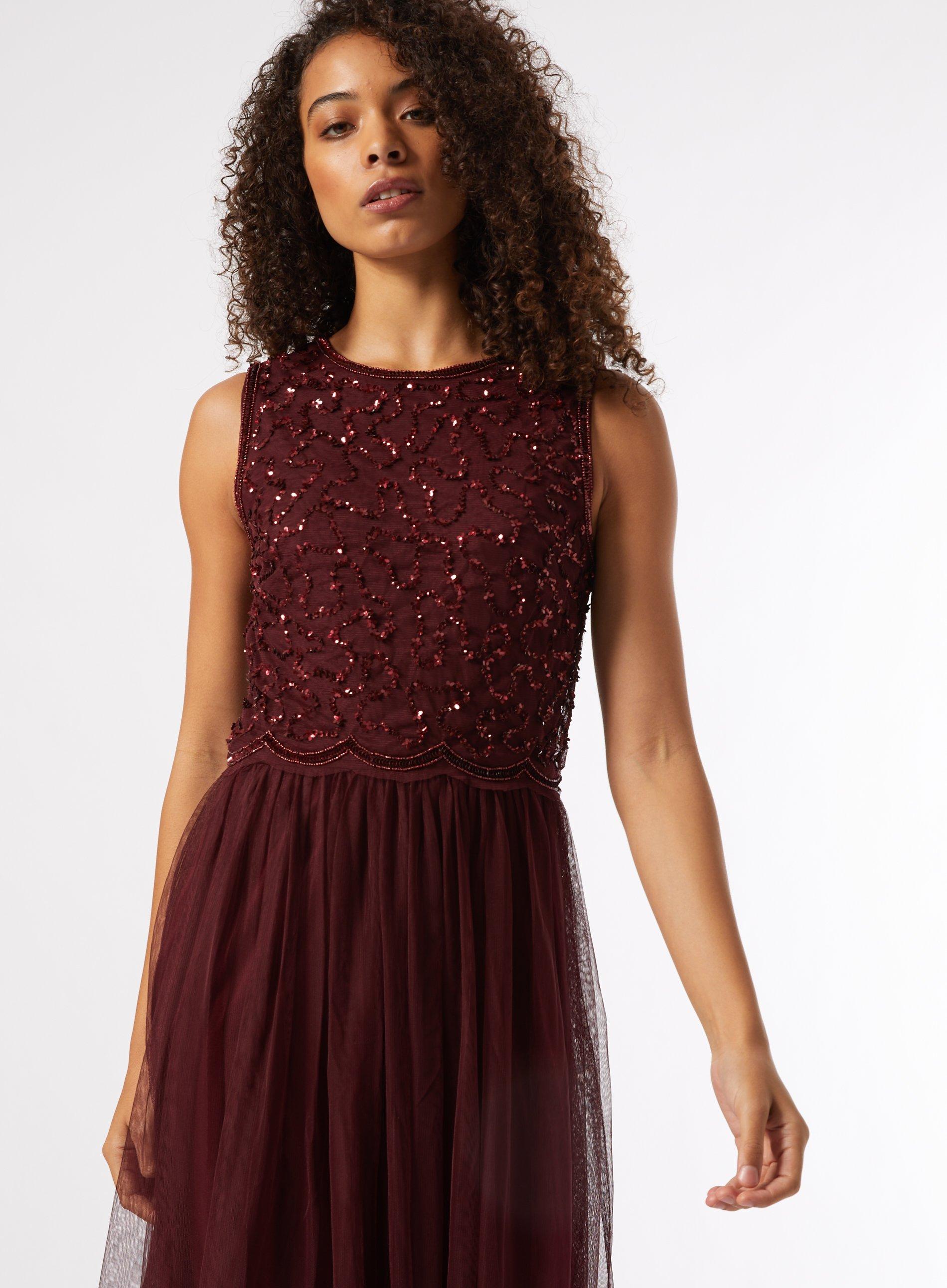 embellished burgundy dress