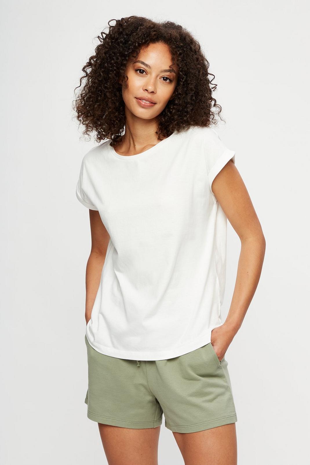 173 White Organic Cotton Roll Sleeve T-Shirt image number 1