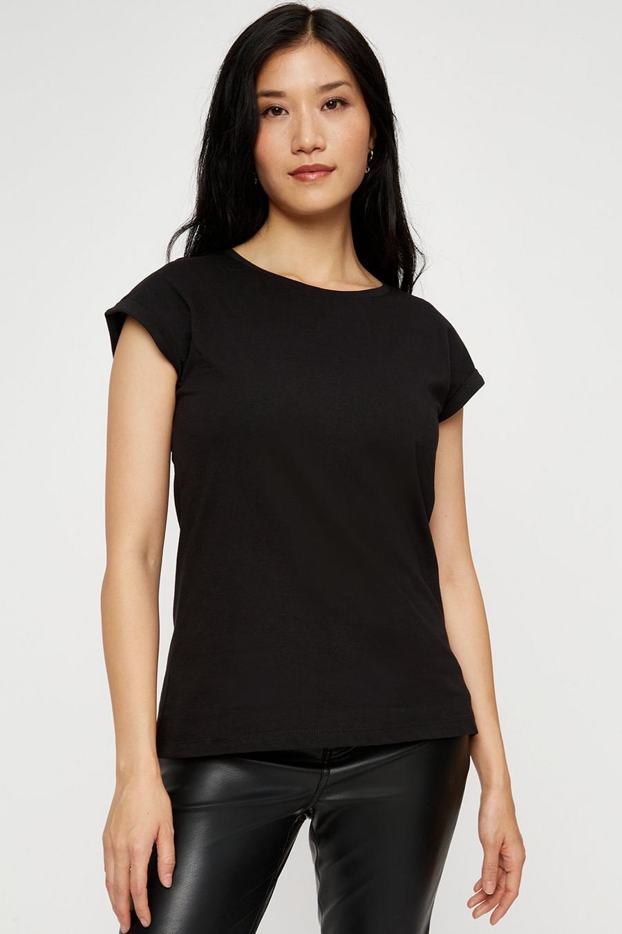 Black Organic Cotton Roll Sleeve T-Shirt