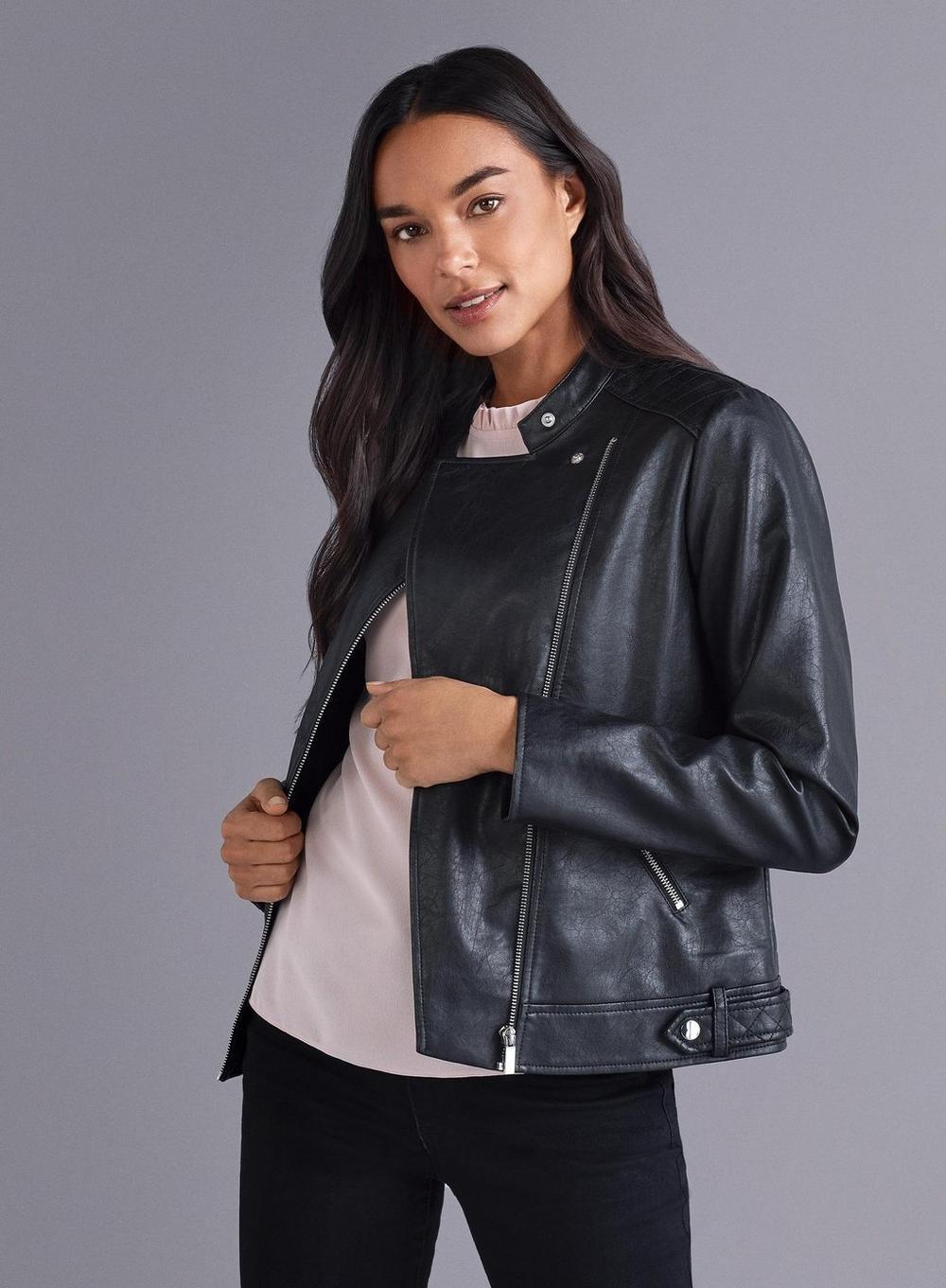 dorothy perkins collarless biker jacket