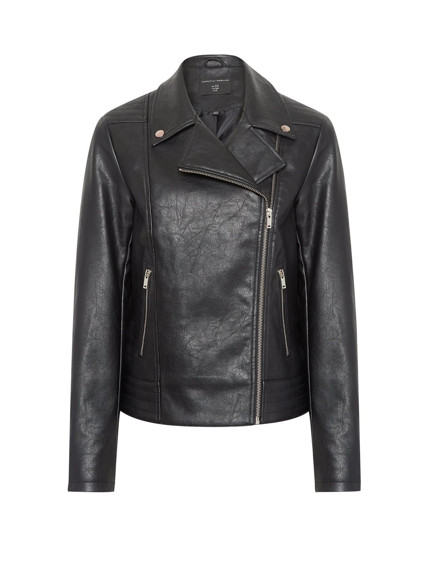 Black Faux Leather Biker Jacket | Dorothy Perkins UK