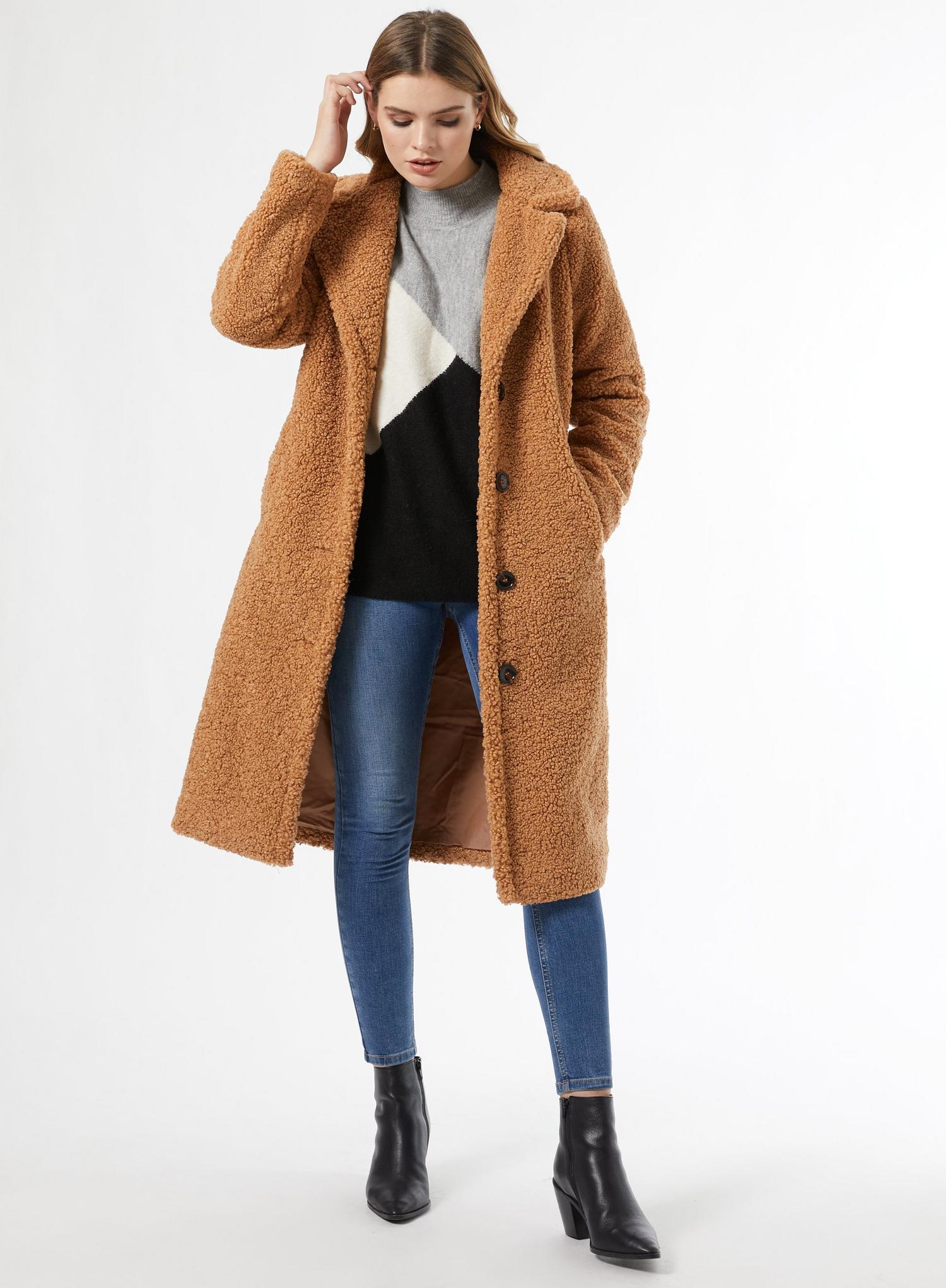 Brown Extra Long Teddy Coat | Dorothy Perkins UK