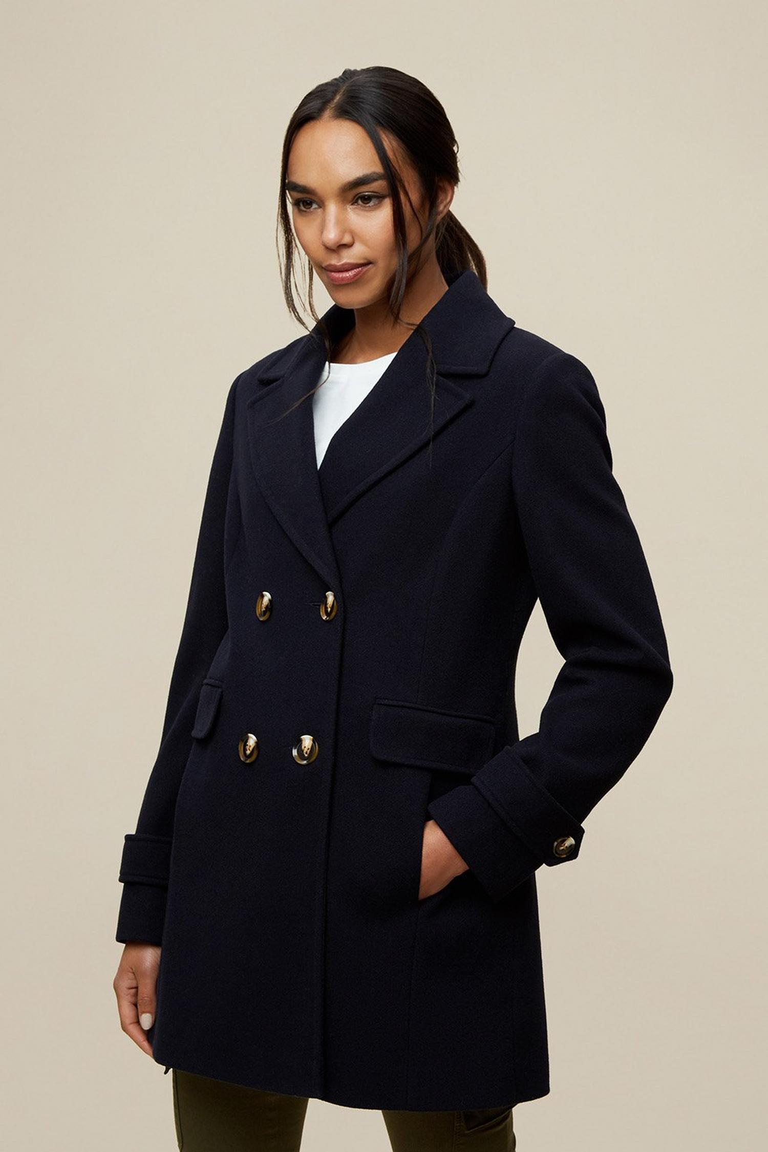 Navy Double Breasted Peacoat | Dorothy Perkins UK