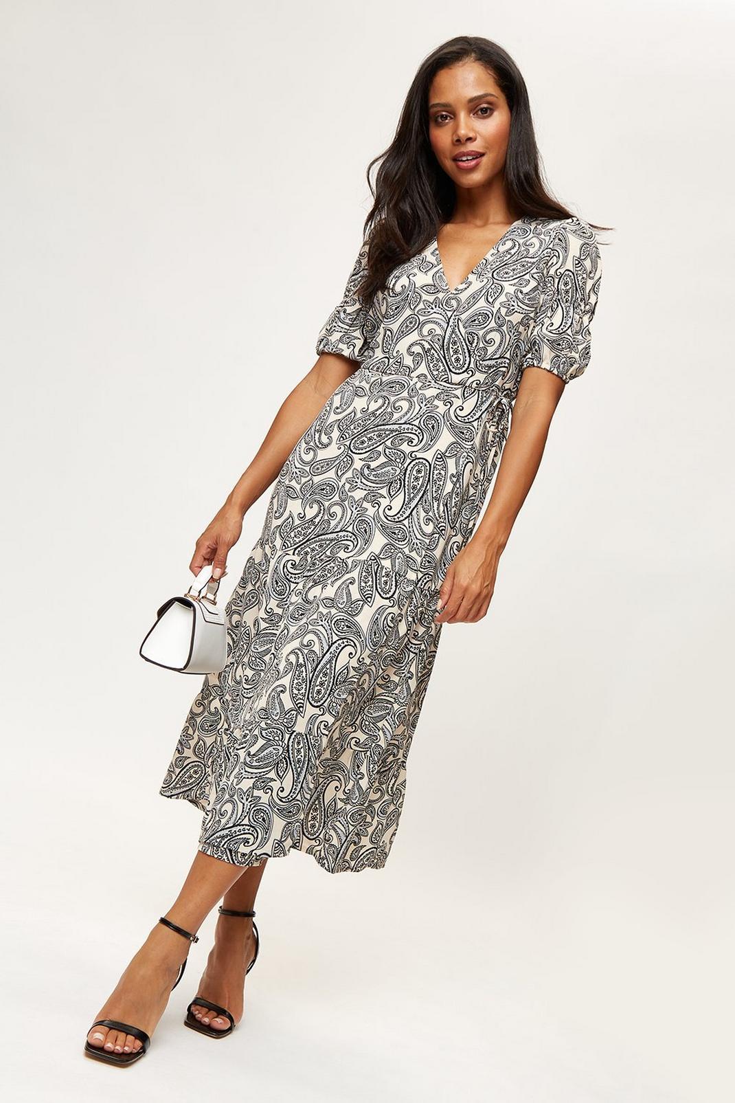 Mono Paisley Wrap Midi Dress | Dorothy Perkins UK