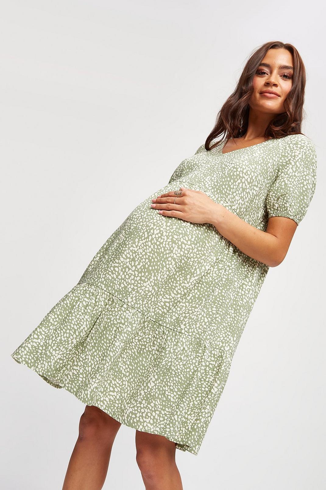 209 Maternity Sage Non Print Smock Mini Dress image number 1