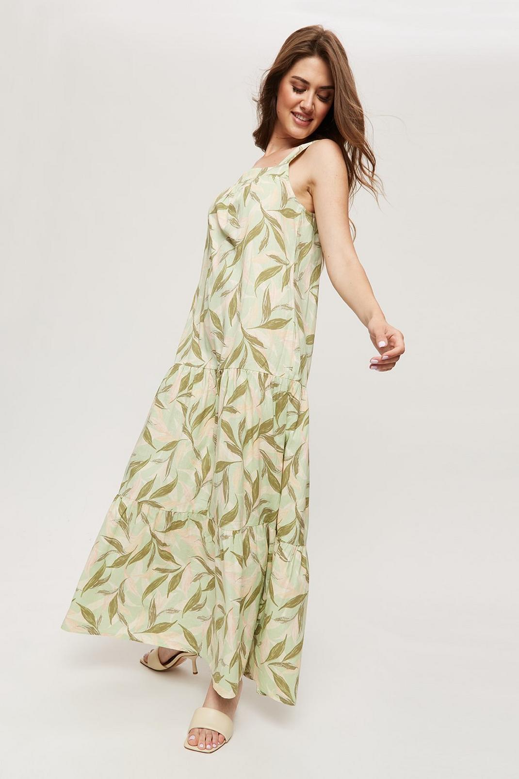 144 Tall Pastel Tropical Poplin Tiered Maxi Dress image number 1