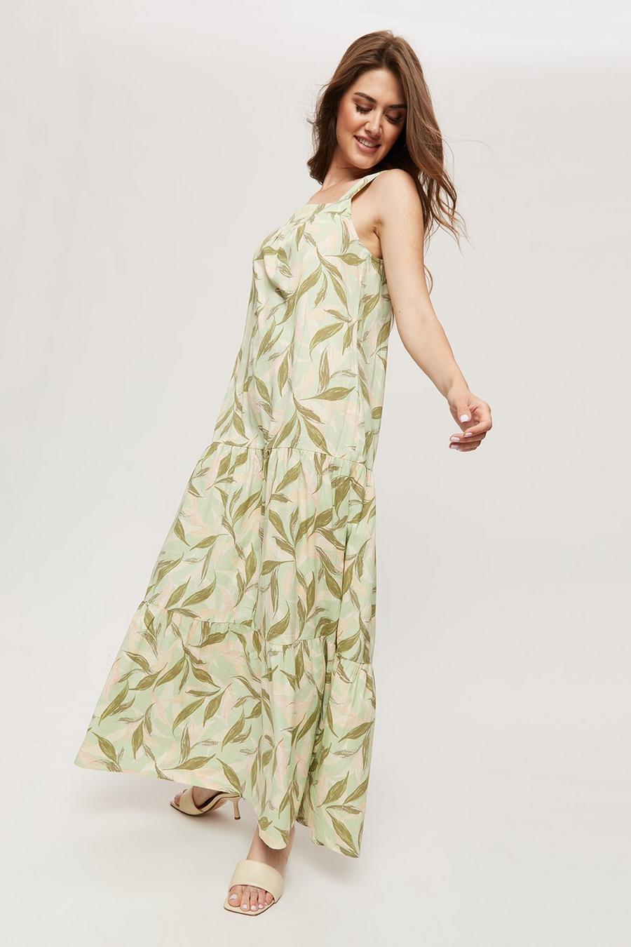 Tall Pastel Tropical Poplin Tiered Maxi Dress
