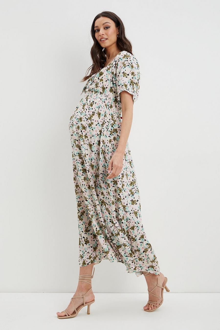 Maternity Multi Ditsy Tie Front Maxi Dress