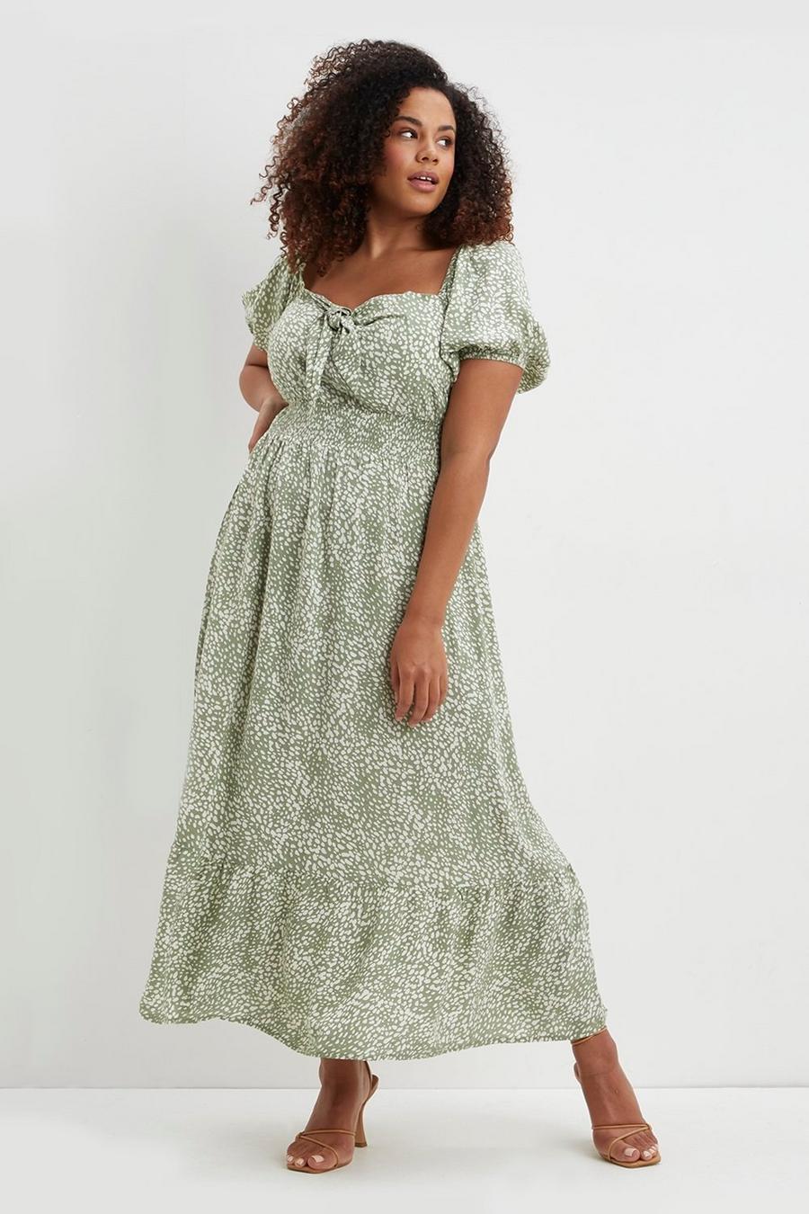 Curve Sage Abstract Print Tie Tiered Maxi Dress