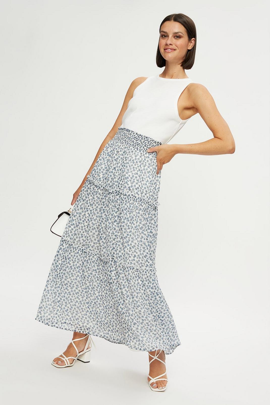 Blue Ditsy Co-ord Midi Skirt image number 1