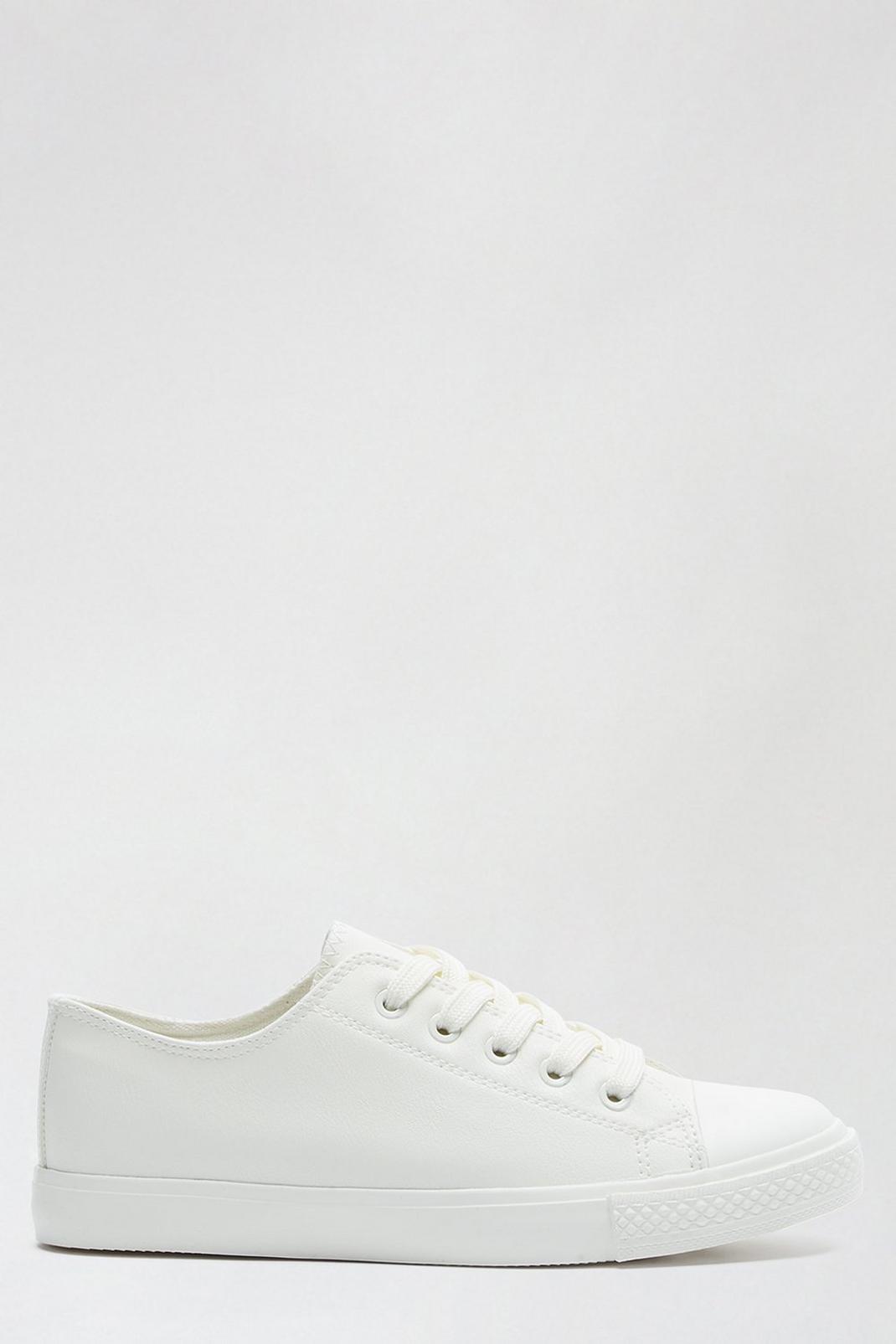 173 Wide Fit White PU Icon Trainers image number 1