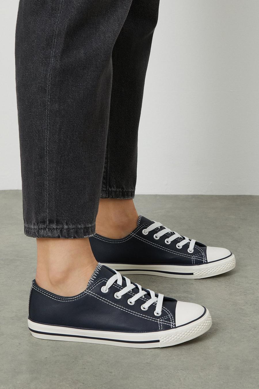 Wide Fit Navy PU Icon Trainers