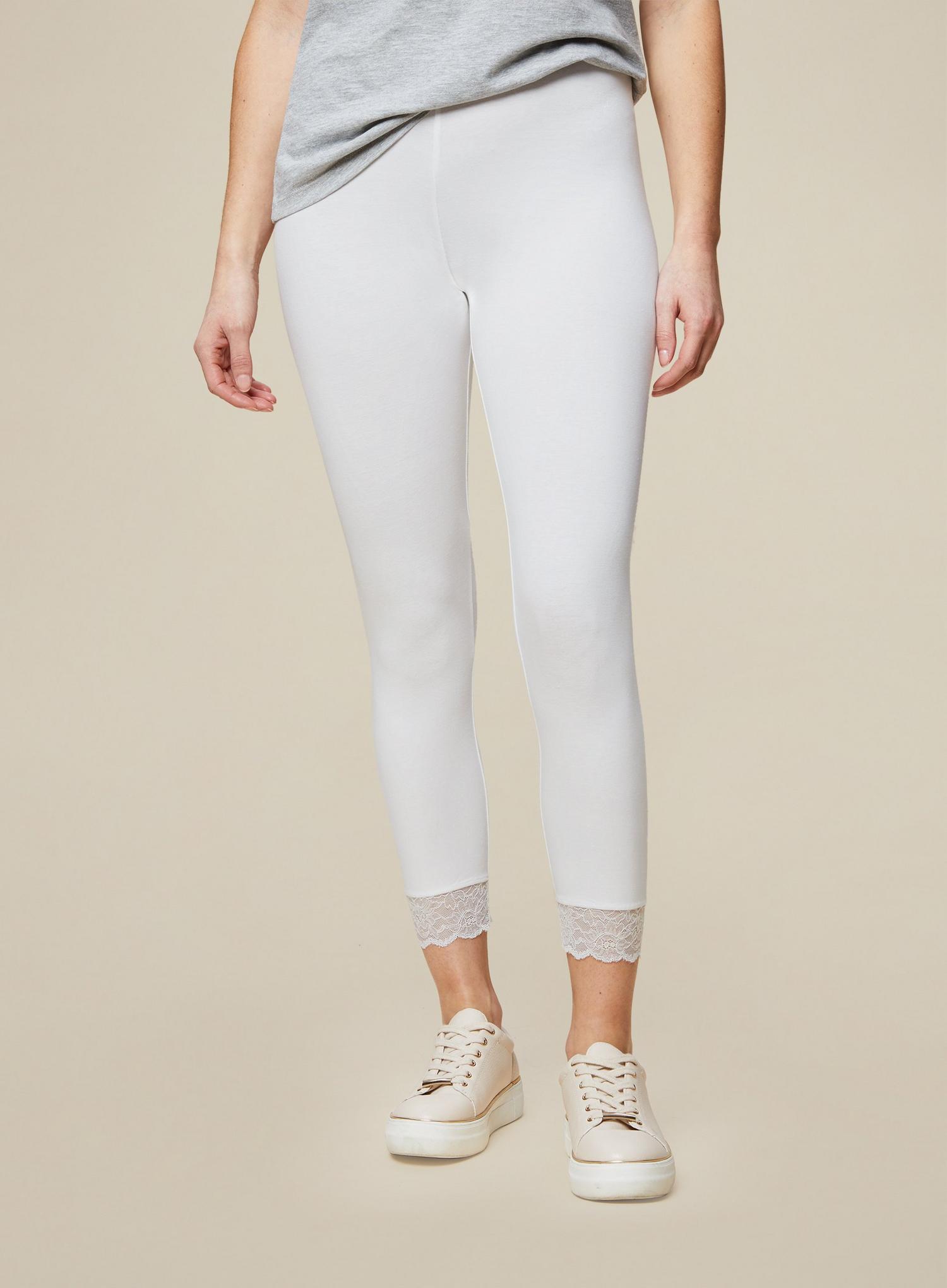 White leggings shop with lace trim