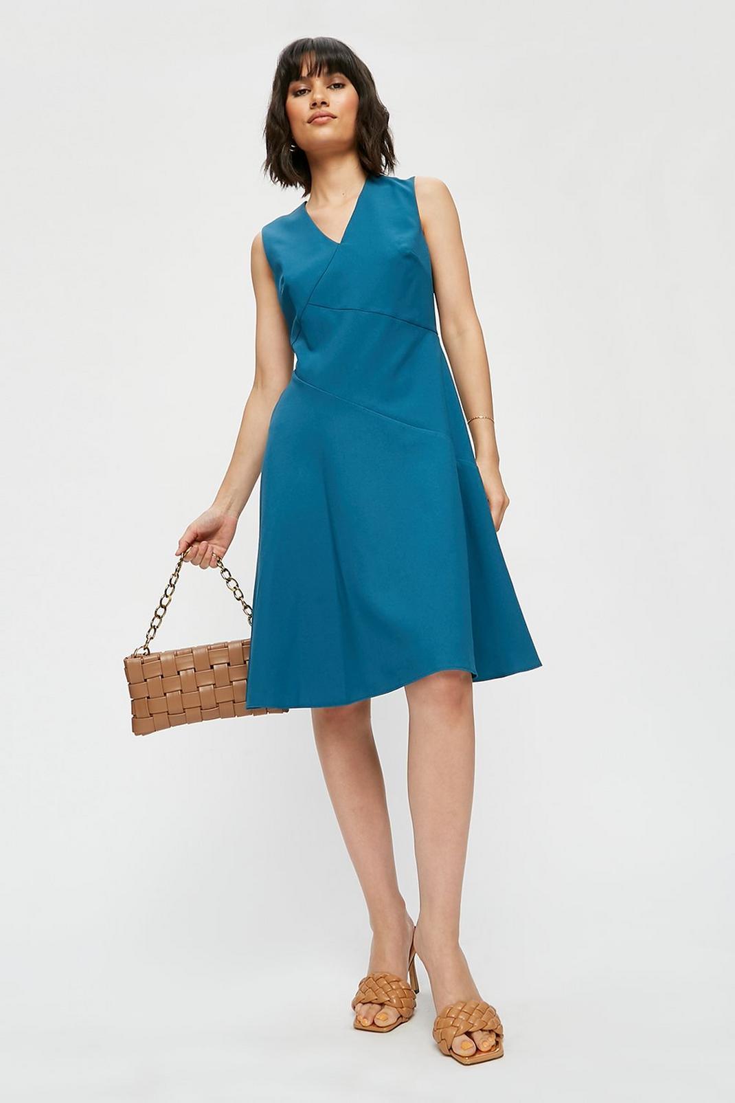 168 Petite Teal Fit And Flare Dress image number 1
