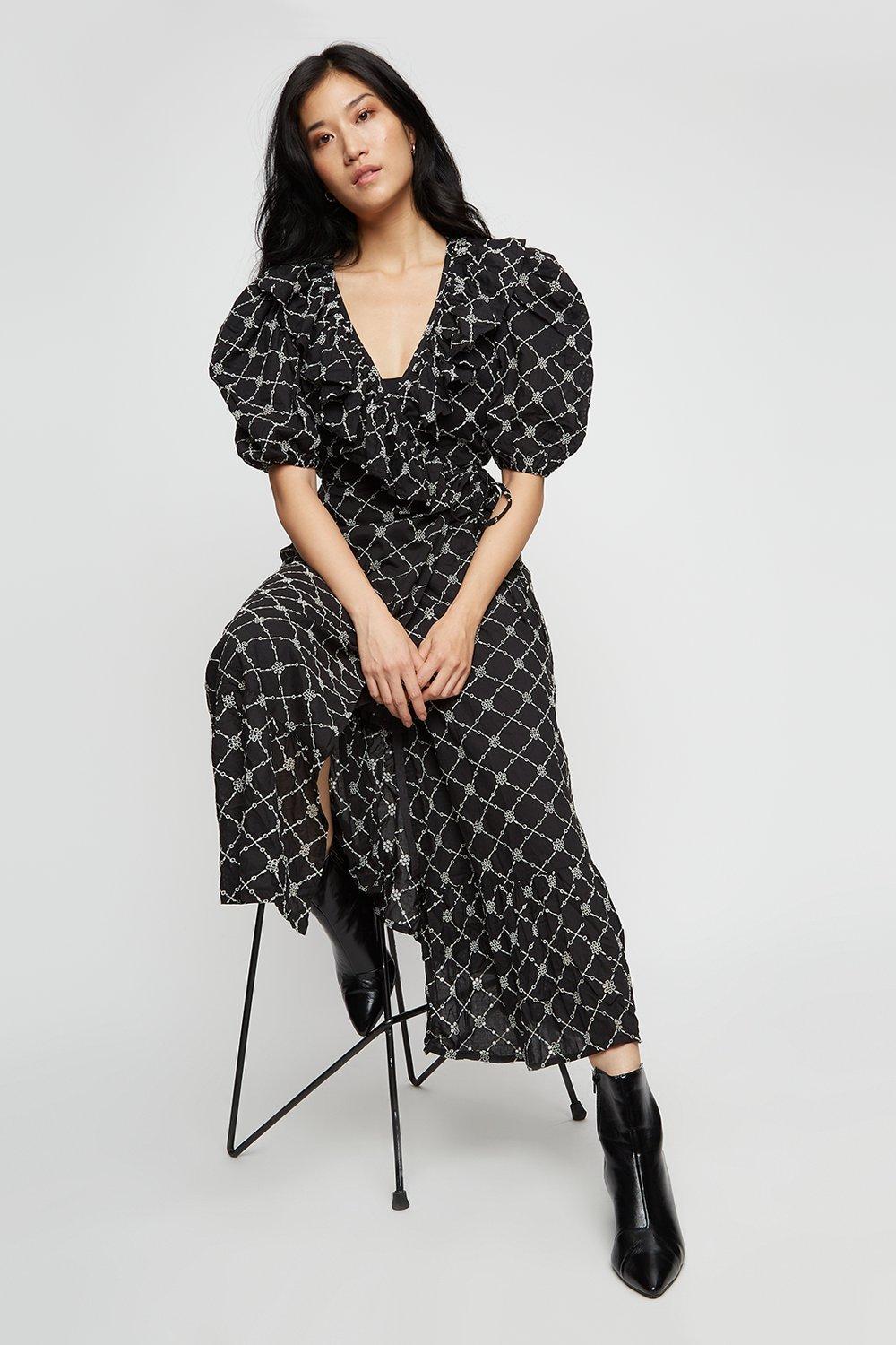 black broderie midi dress