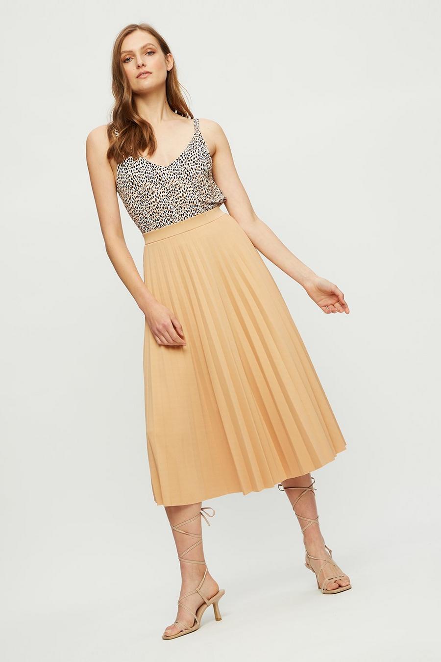 Champagne Jersey Pleated Skirt 