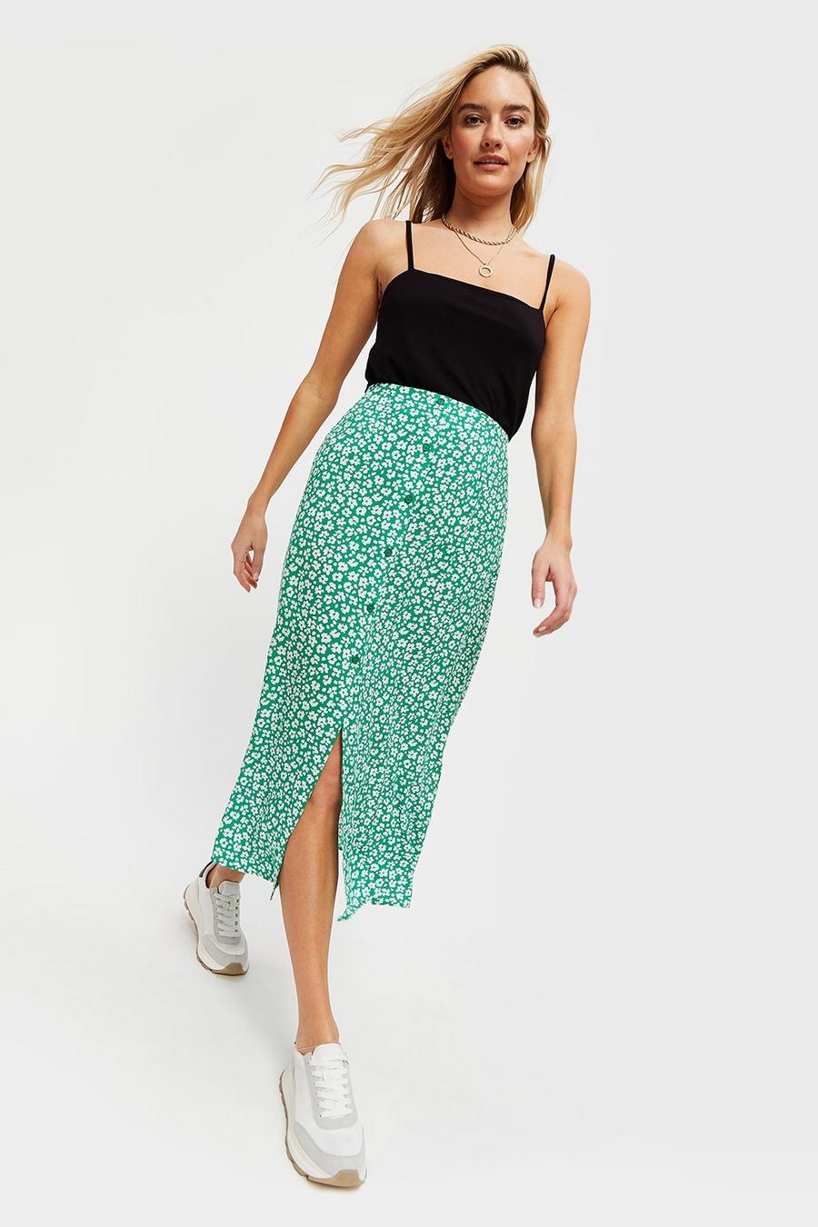 Petite Green Ditsy Maxi Skirt 