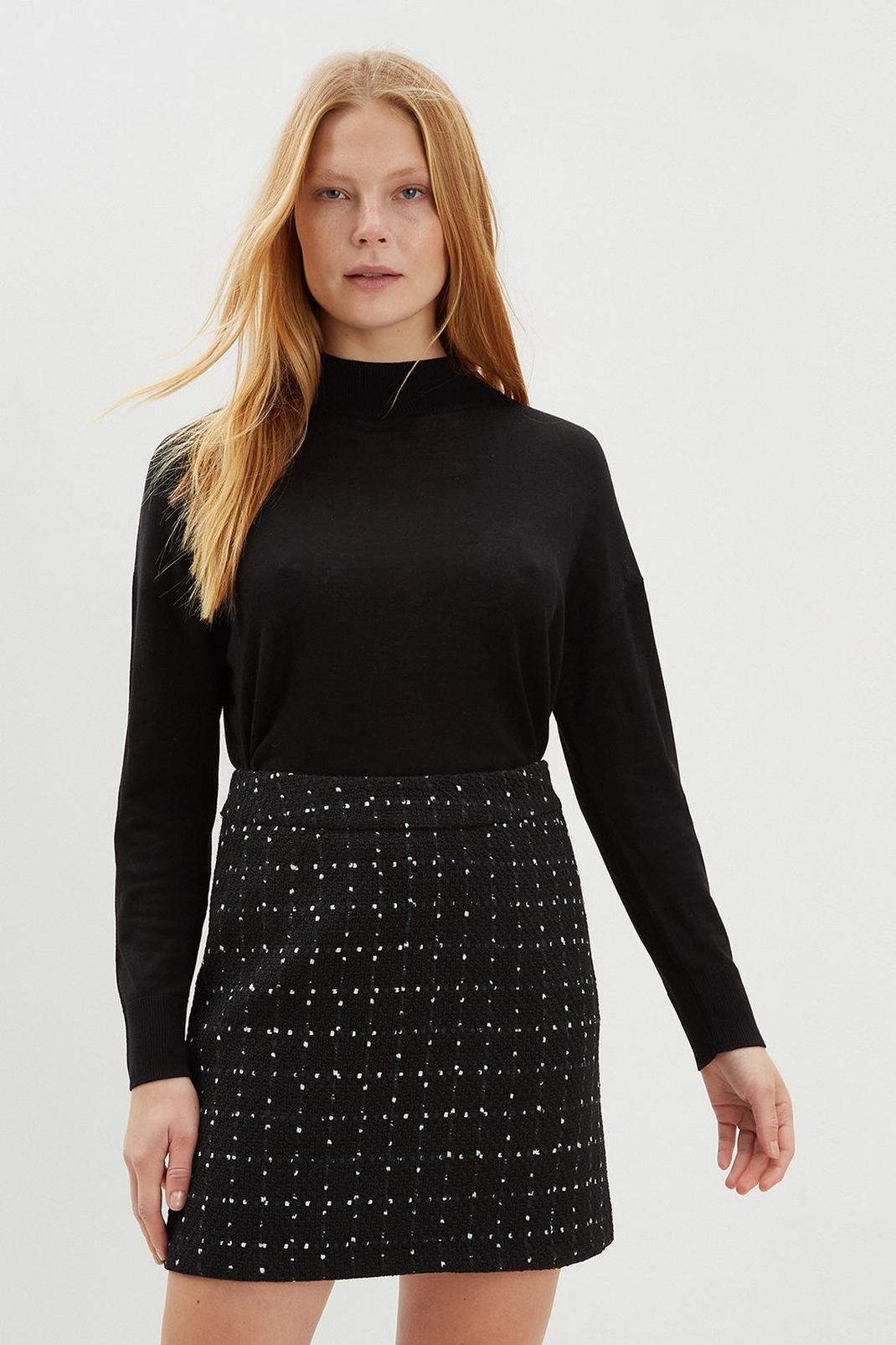 Black Boucle Mini A Line Tailored Skirt image number 1