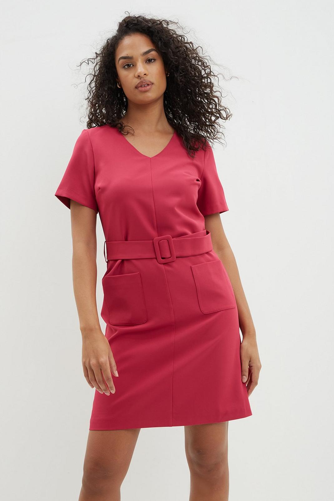 Fushia Tailored Buckle Belted Dress image number 1