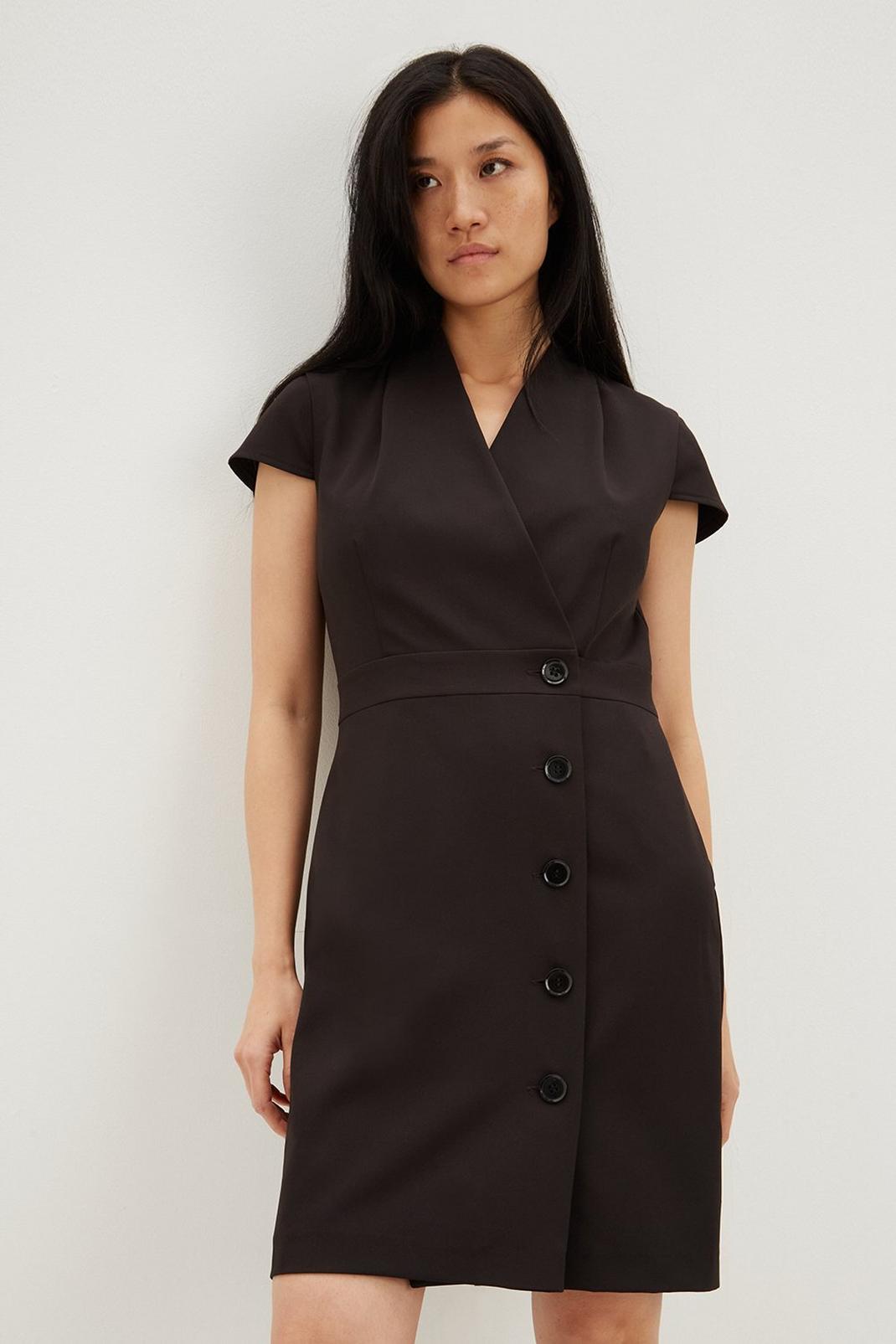 Black Tailored Wrap Over Five Button Dress image number 1