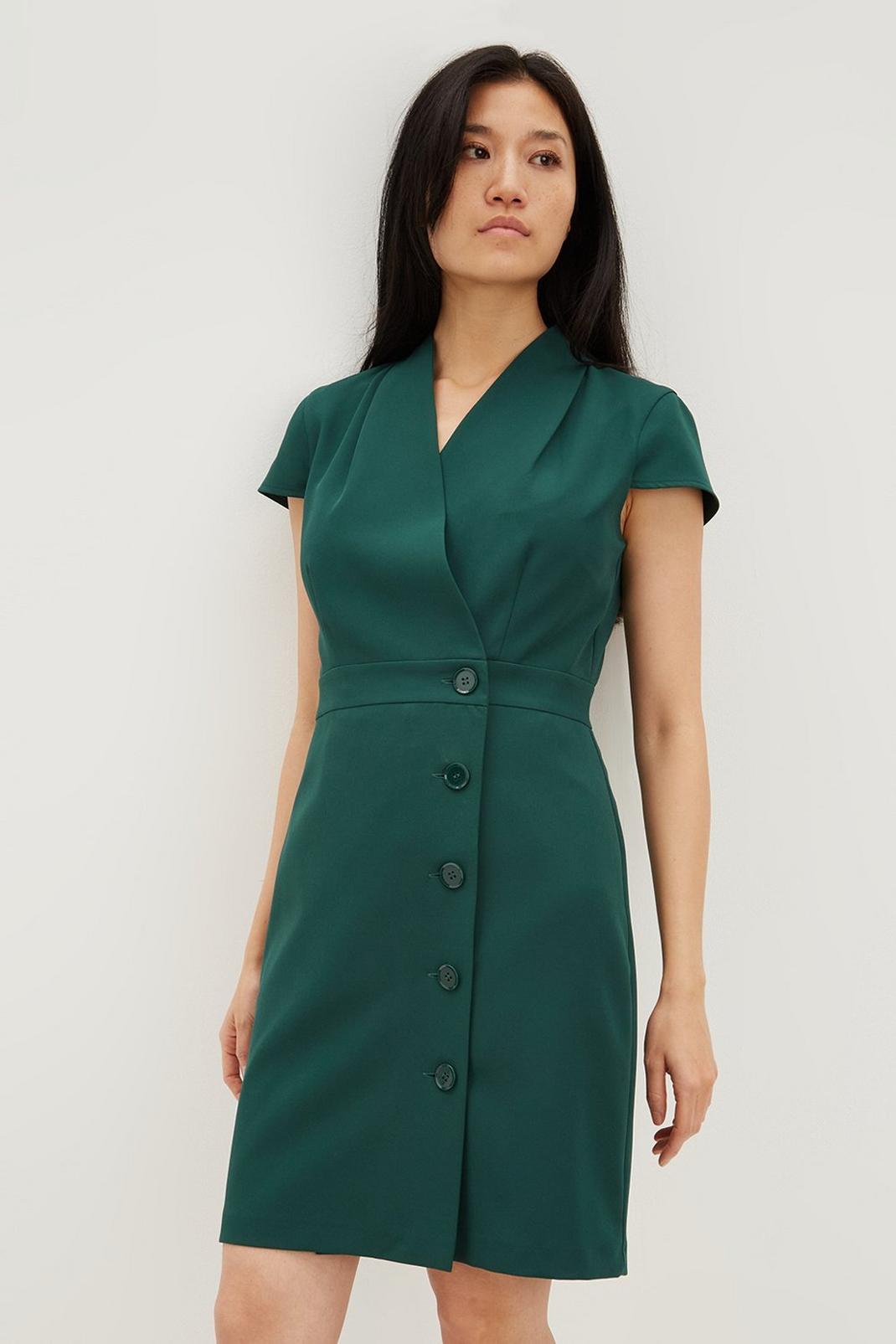 Forest Tailored Wrap Over Five Button Dress image number 1
