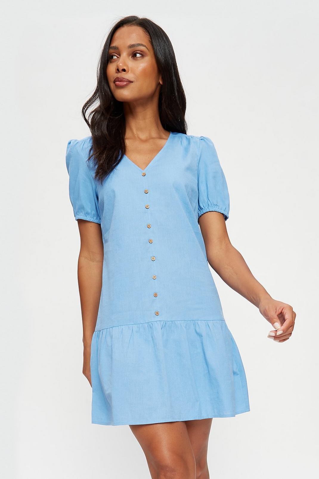 106 Blue Button Through Mini Dress image number 1