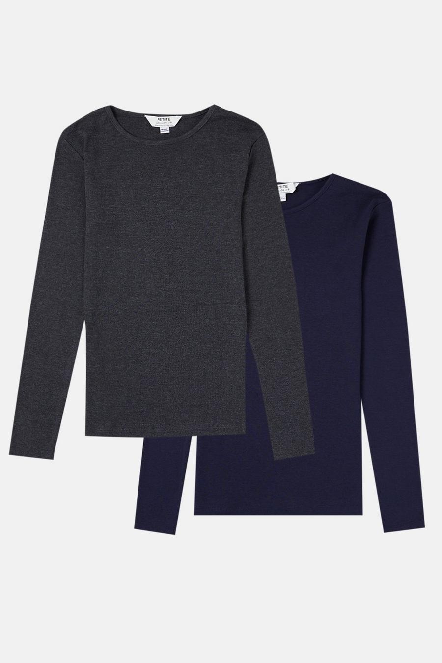 Petite 2pack Navy And Grey Long Sleeve Top